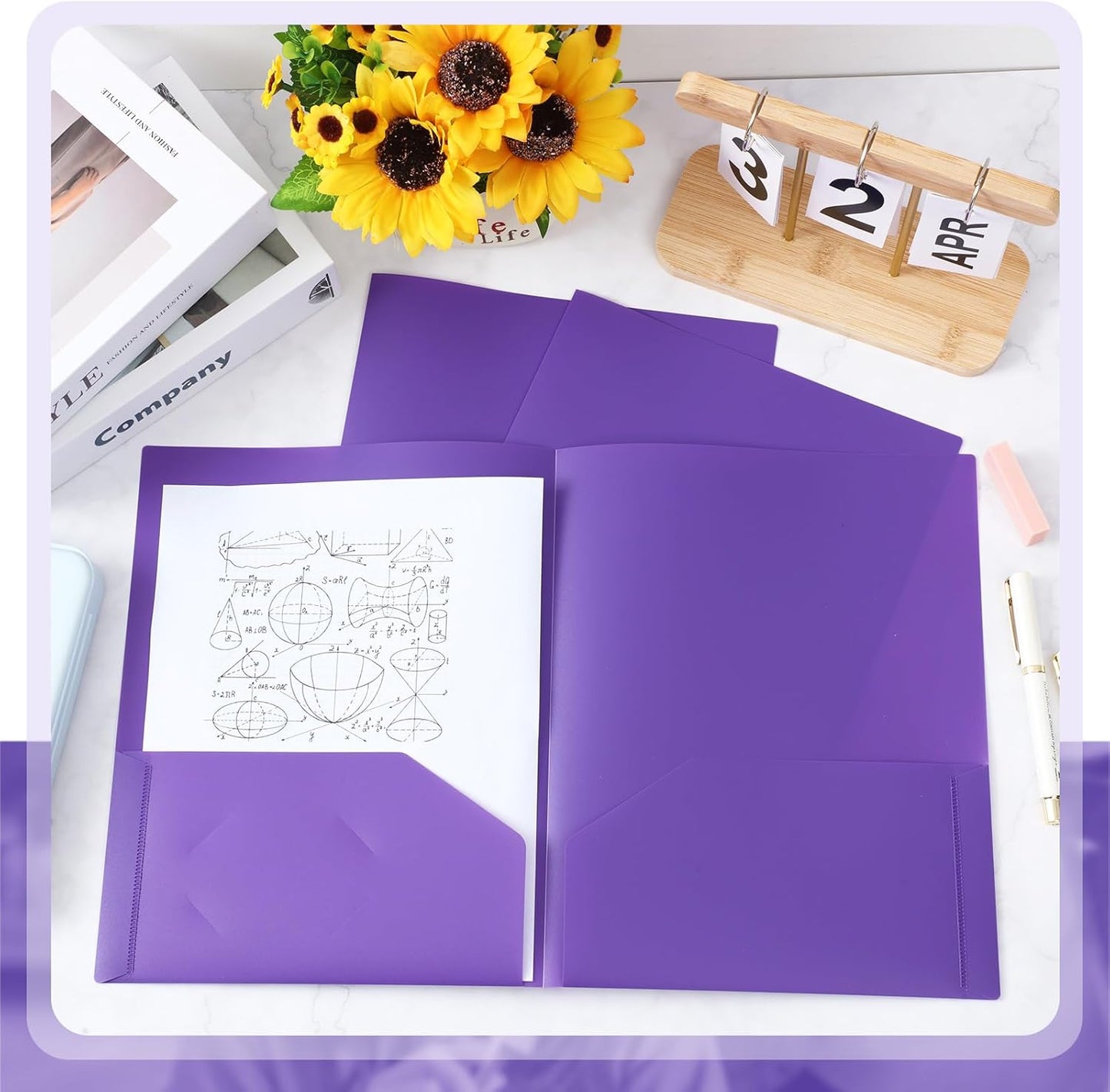 Gueevin 50 Pcs Plastic Folders with Pockets, Back to School Two Pocket Folder Fit Letter Size, Heavy Duty School Business Card Holder for Home Office, 11. 61 x 9. 45 Inches (Purple)