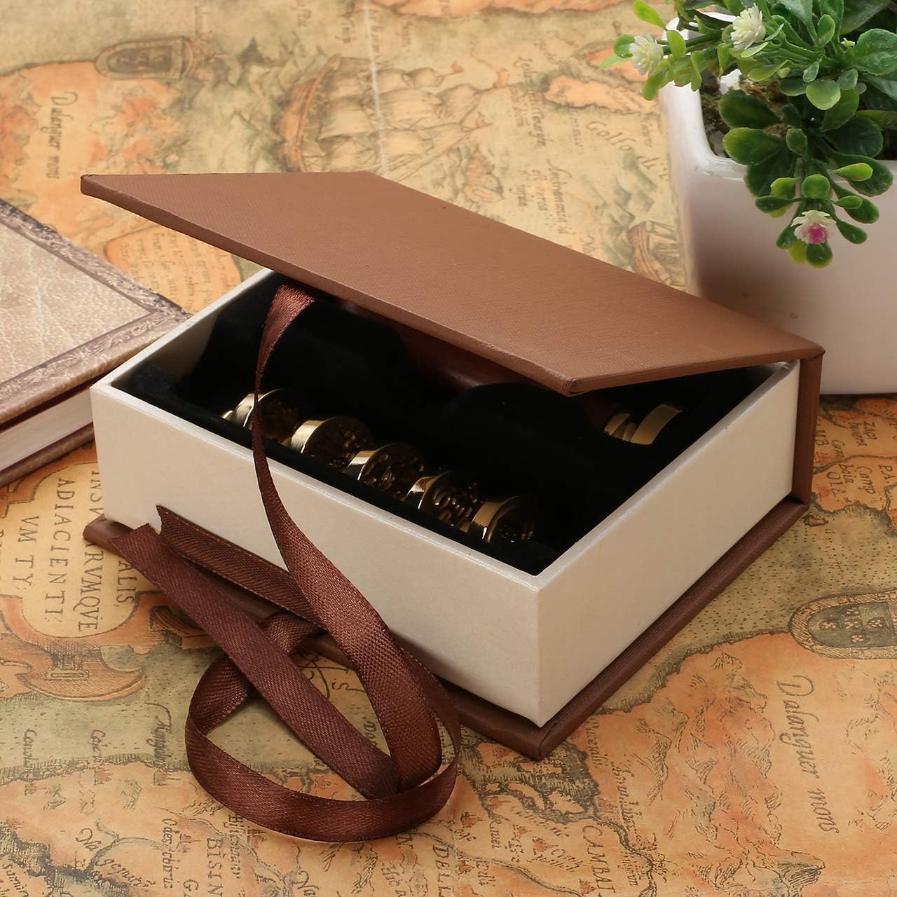 Yoption 6 Pcs Botanical Wax Seal Stamp Set, Vintage Flower Sealing Wax Stamps Kit, Wooden Handle with Brass Head for Wedding Christmas Invitation Gift Cards