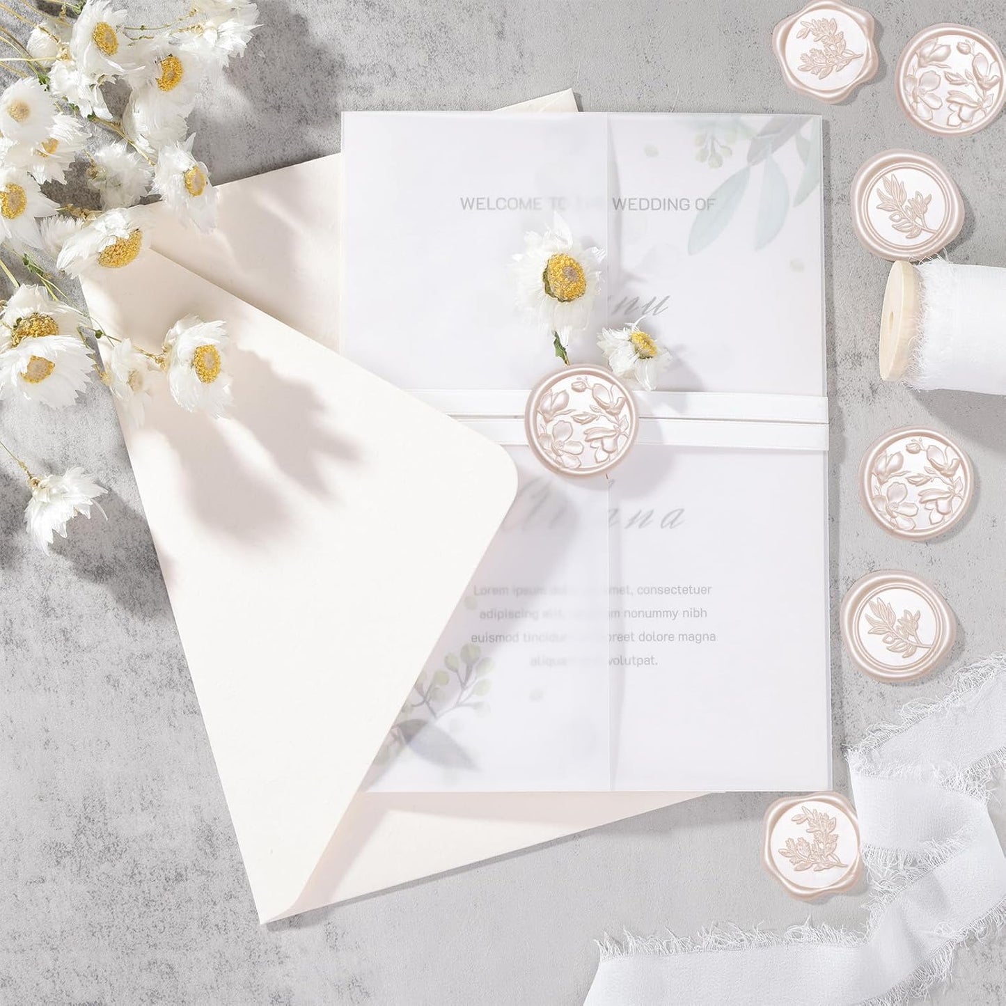 UNIQOOO Wax Seal Stickers - (3 Designs in 1 Pack) Wedding Invitation Envelope Seal Stickers, 60 Pcs Self-Adhesive Stickers, Perfect for Invitation, Christmas, Gift Wrapping (Champagne)