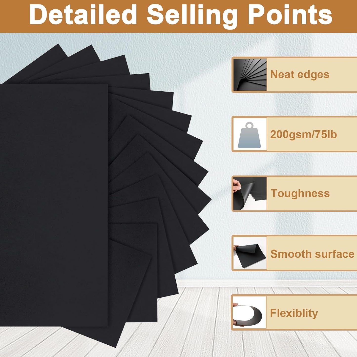 40 Sheets Black Cardstock 8.5 x 11 Printer Paper, 200gsm/75lb Heavyweight Black Card Stock for Halloween, DIY Card Making, Greeting Cards, School Crafting, Wedding Invitations
