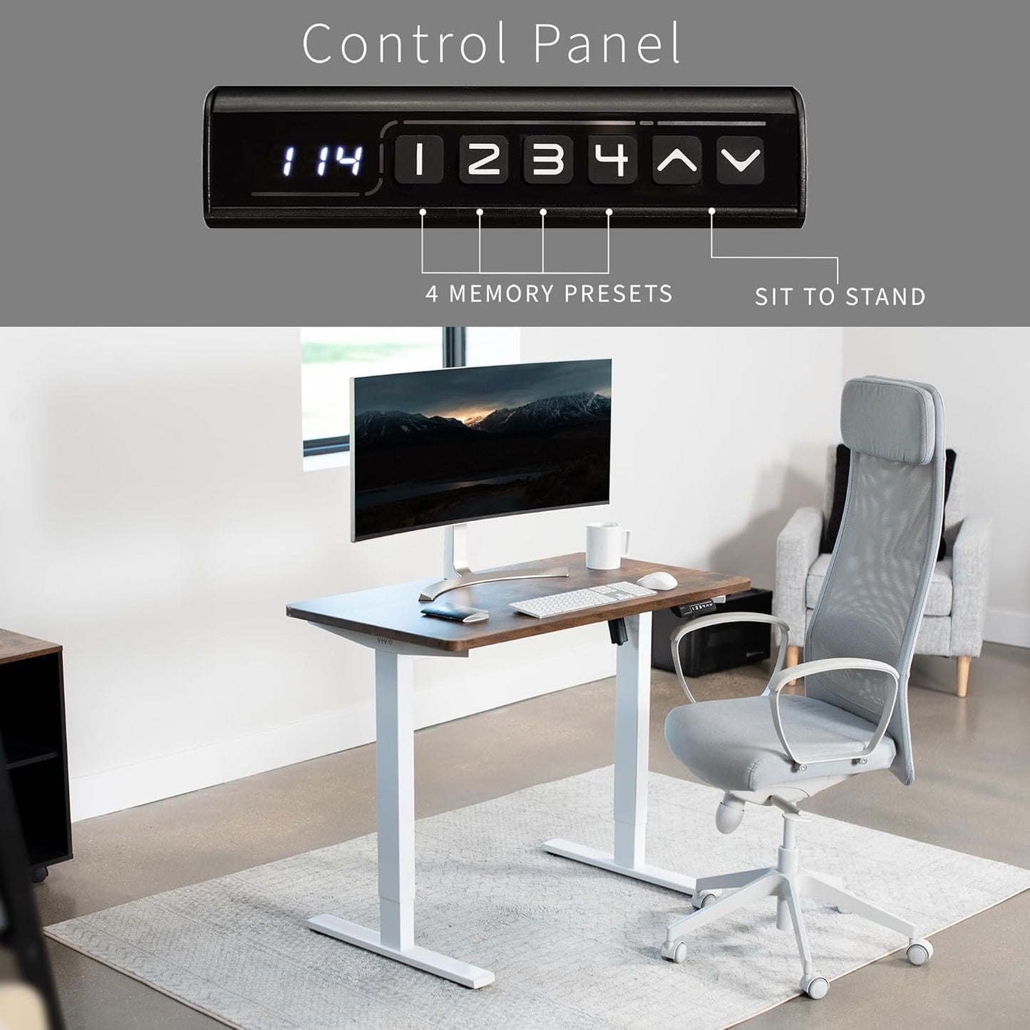 VIVO Electric 43 x 24 in Rustic Standing Desk, Memory Height Adjustment, 1B Series, One-Piece Vintage Brown Top, White Frame, DESK-KIT-1W4N