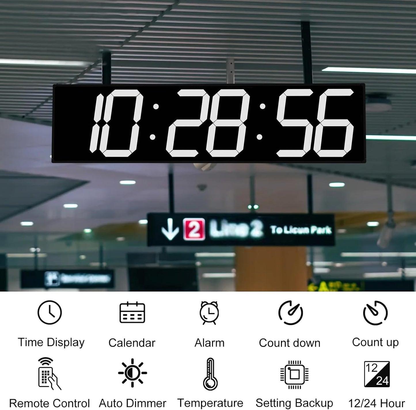 28.5‘’ Double Sided Digital Wall Clock, Multifunctional Led Countdown Clock with Timer, Temperature and Date Display, Hanging Digital Clock Large Display for Corridors, Hospitals (White)