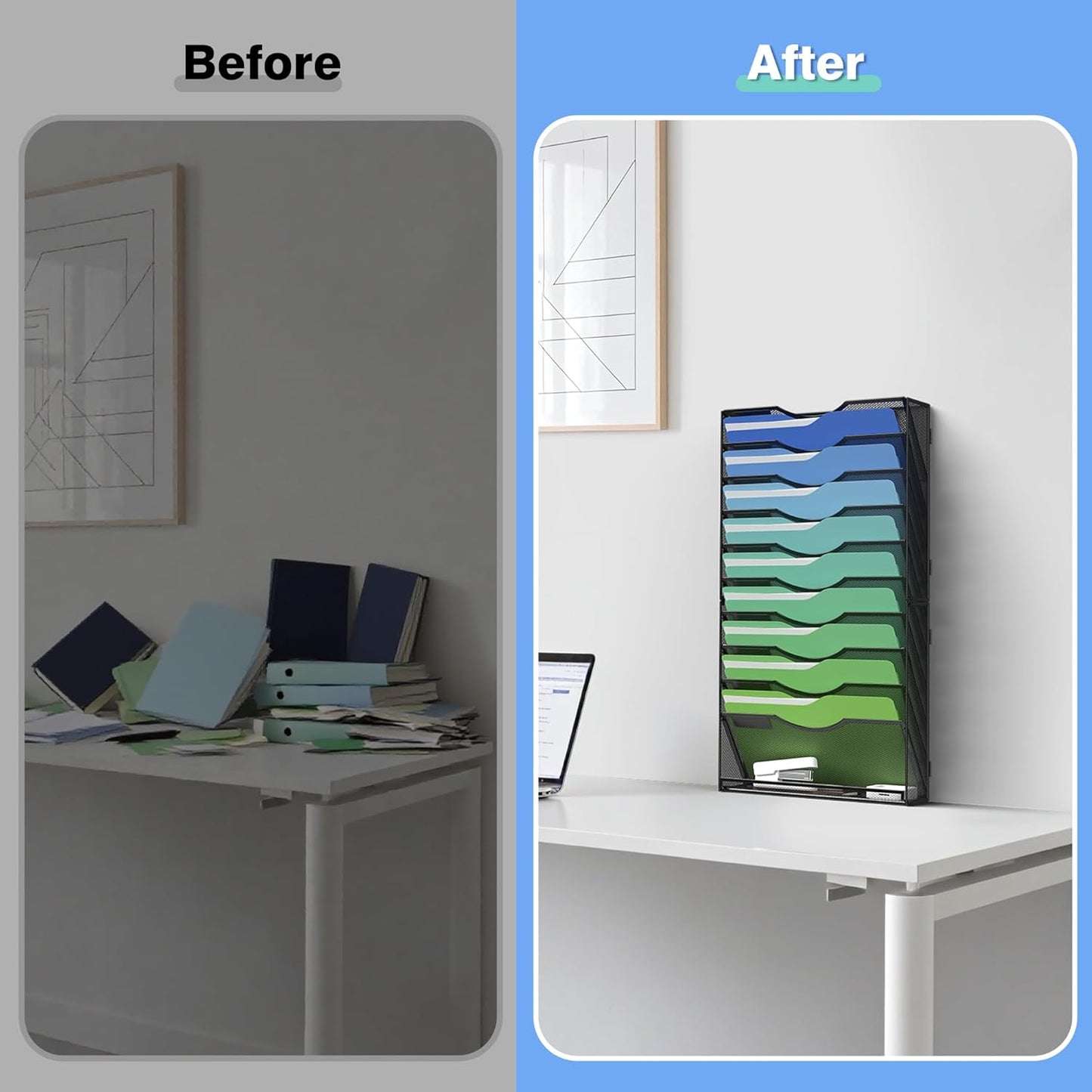 Kuntine.B Wall File Organizer Office Hanging Magazine Holder Wall File Organizer for Office Home (Black, 11 Tier)