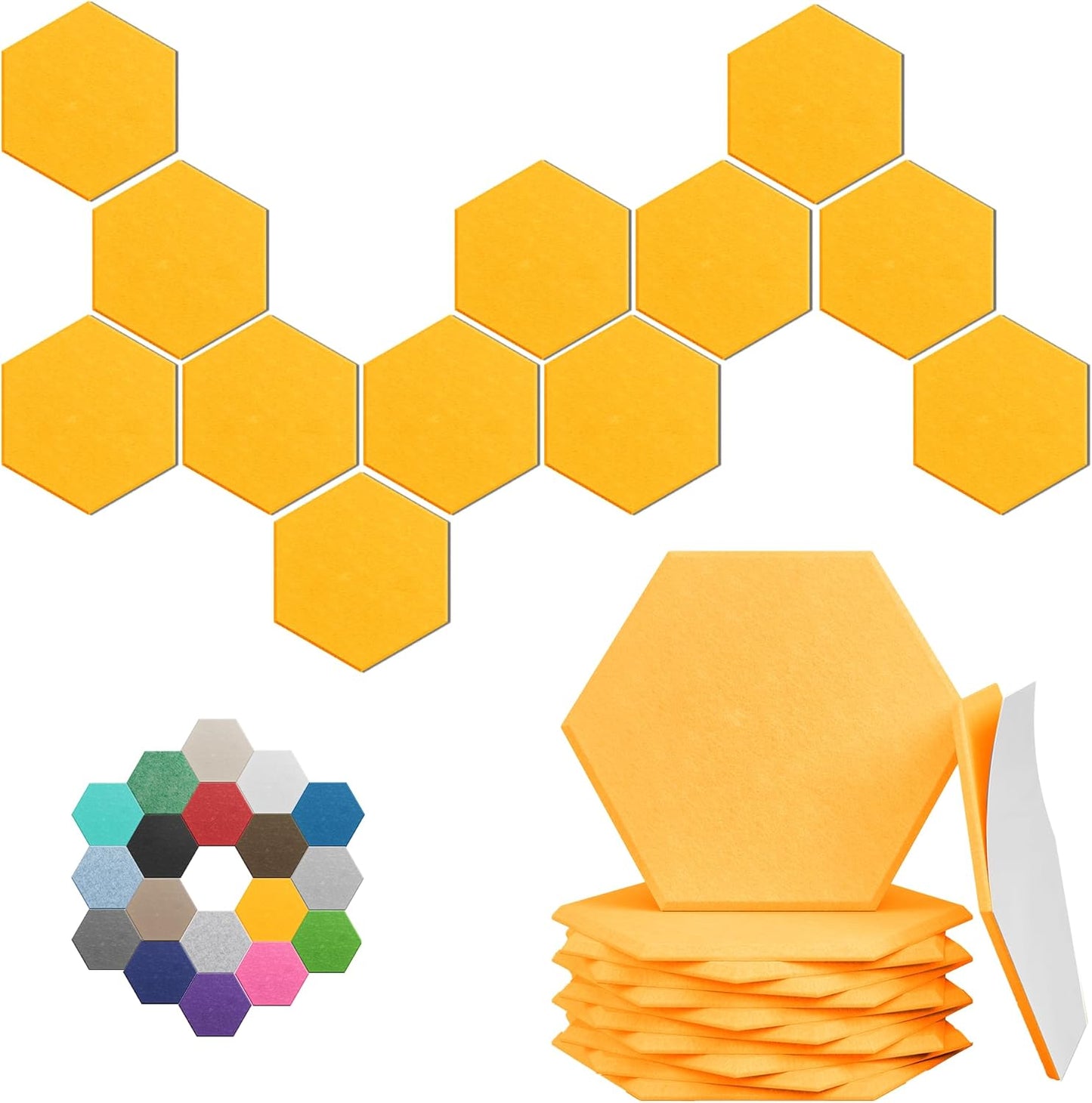 Hexagonal Acoustic Panels-12 Pack High-Density Sound Absorbing Panels 12"X10"X0.4" for Enhanced Noise Reduction, DIY Design, Idea for Studios, Offices, and Home Theaters(Orange)