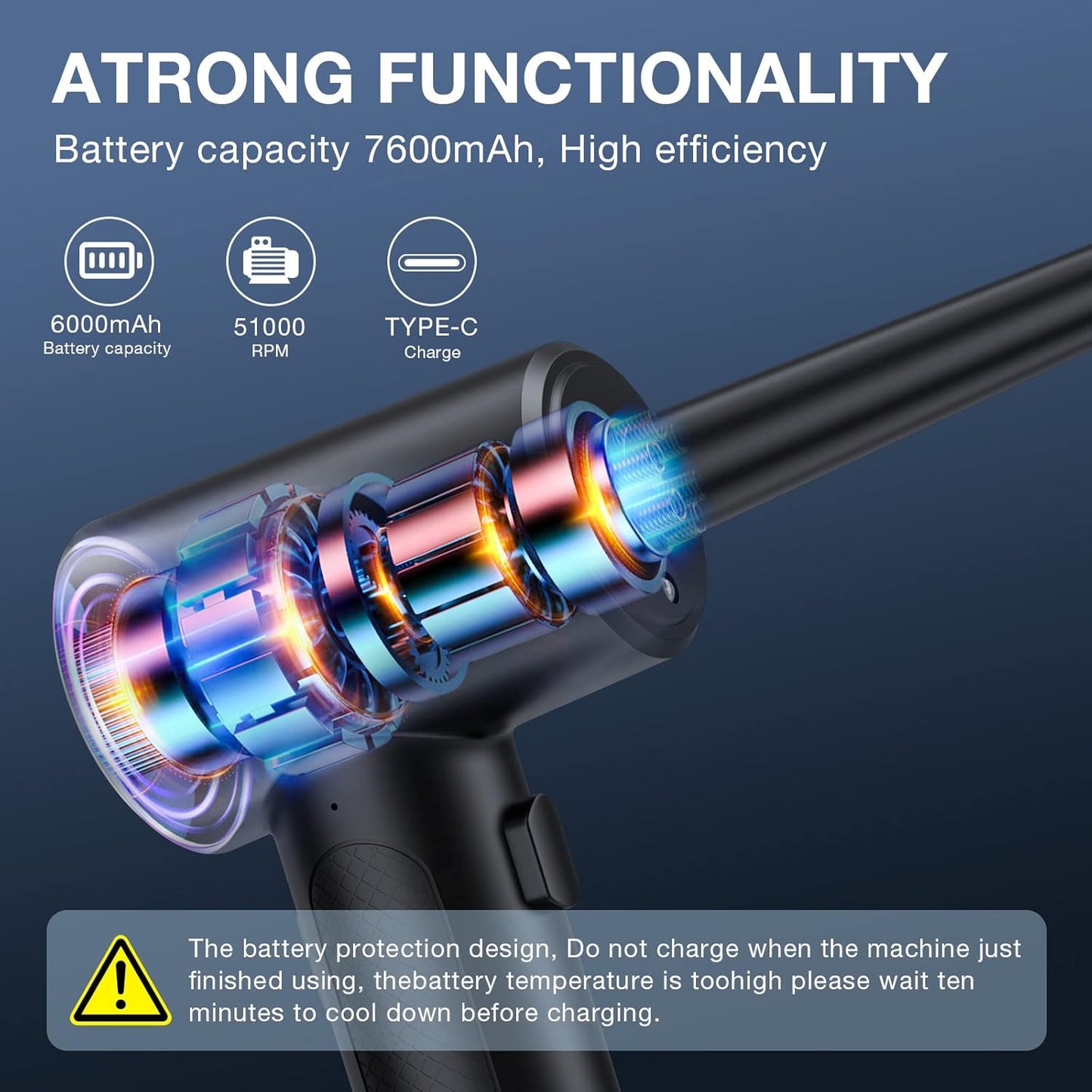 Compressed Air Duster, 3 Gear to 51000RPM Cordless Electric Air Duster, 6000mAh Rechargeable Air Blower with LED Light for Laptop Computer Camera Keyboard Cleaning Dust Hair Replace Compressed Air Can