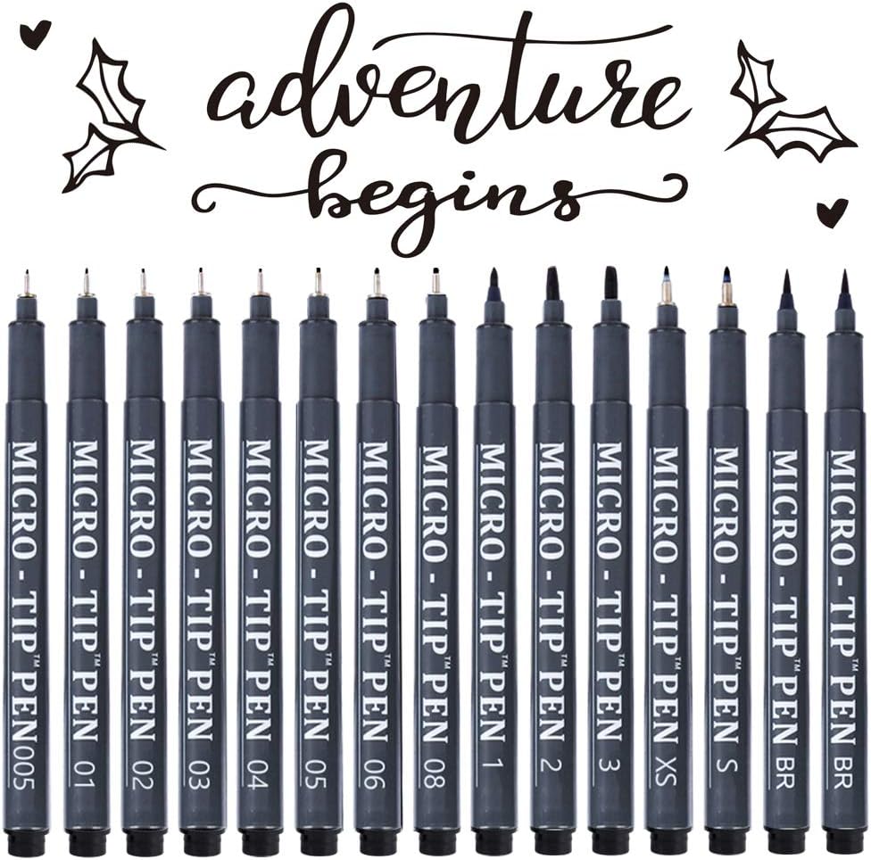 Hand Lettering Pens, 15 Pack Calligraphy Brush Pen Markers Black Ink for Beginners Writing, Lettering, Journaling, Art Drawing, Signature, Illustrations and Office School Supplies