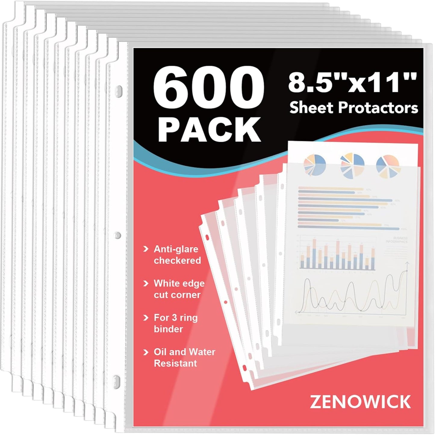 600 Pack Sheet Protectors 8.5 x 11 inch Clear Page Protectors for 3 Ring Binder, Plastic Sleeves for Papers, Document