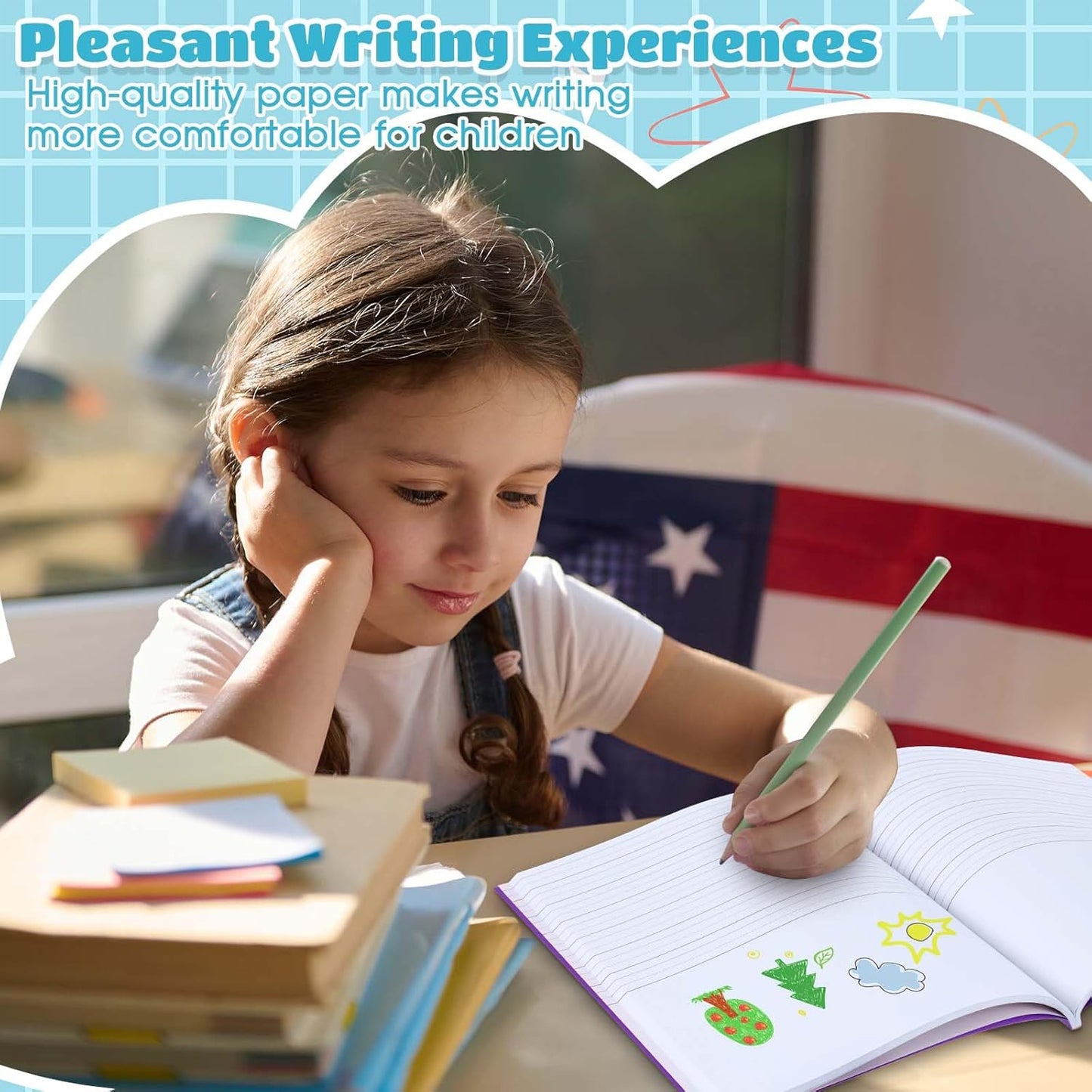 Henoyso 12 Pcs 120 Pages Primary Composition Notebooks K-2 9 3/4 x 7 1/2 Inch Journals Primary Journals Blank Books for Kids to Write Stories Kindergarten (Red,Green,Blue,Purple)