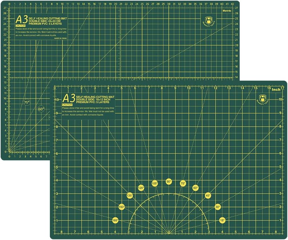 Headley Tools 18"x12" Thickened Self Healing Cutting Mat, A3 Rotary Cutting Sewing Mat for Crafts, Double Sided 5-Ply Table Cutting Board for Fabric Quilting Leather Arts Hobby Project, Green