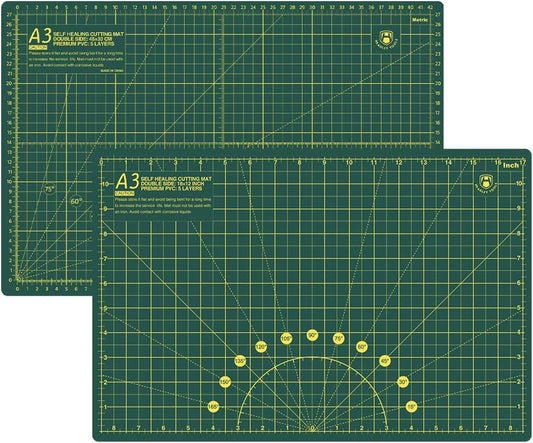 Headley Tools 18"x12" Thickened Self Healing Cutting Mat, A3 Rotary Cutting Sewing Mat for Crafts, Double Sided 5-Ply Table Cutting Board for Fabric Quilting Leather Arts Hobby Project, Green