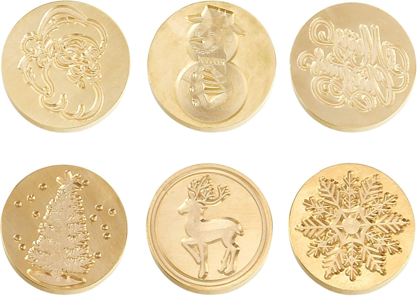 Yoption 6 Pcs Wax Seal Stamp Set, Christmas Sealing Wax Stamps Kit, Wooden Handle with Brass Head for Christmas Greeting Cards Gift