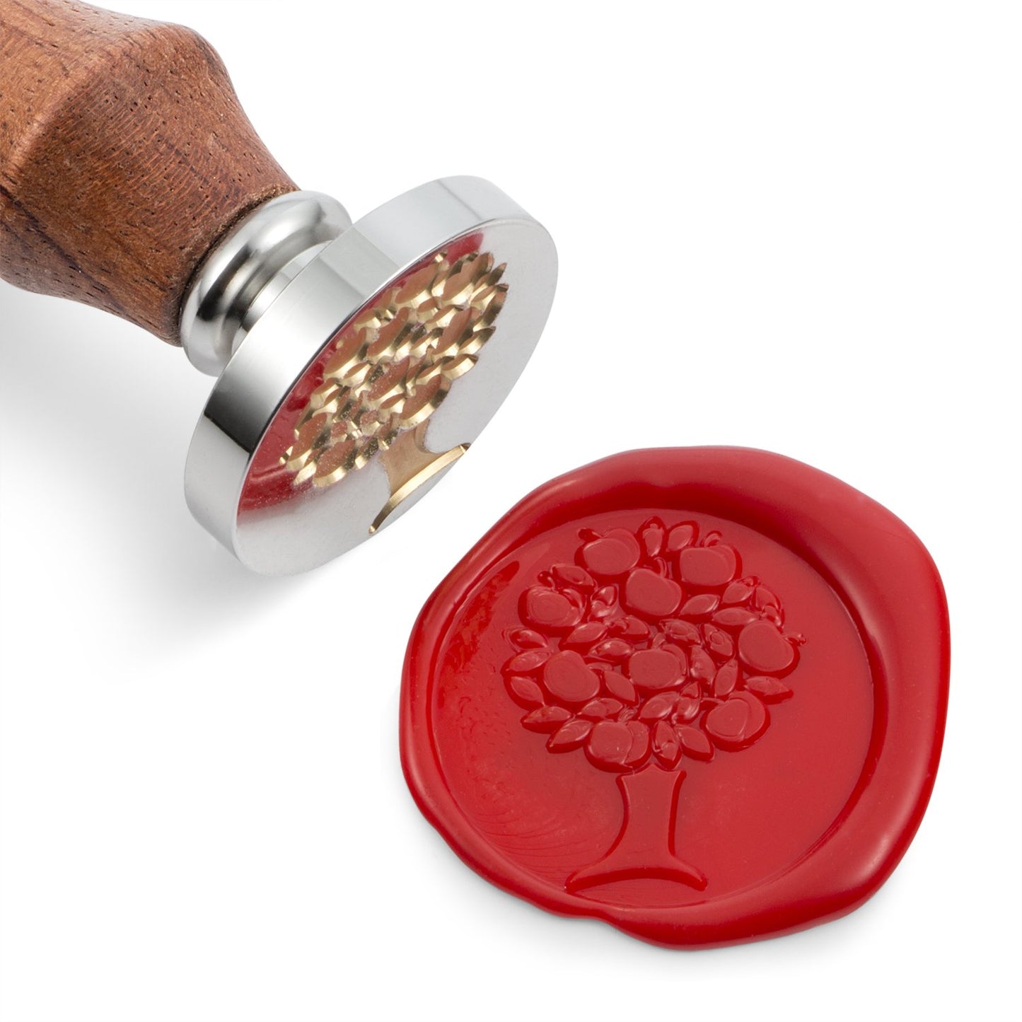 Mceal Wax Seal Stamp,Silver Brass Head with Rosewood Handle, 1.2"(30mm) Dia (Apple Tree)