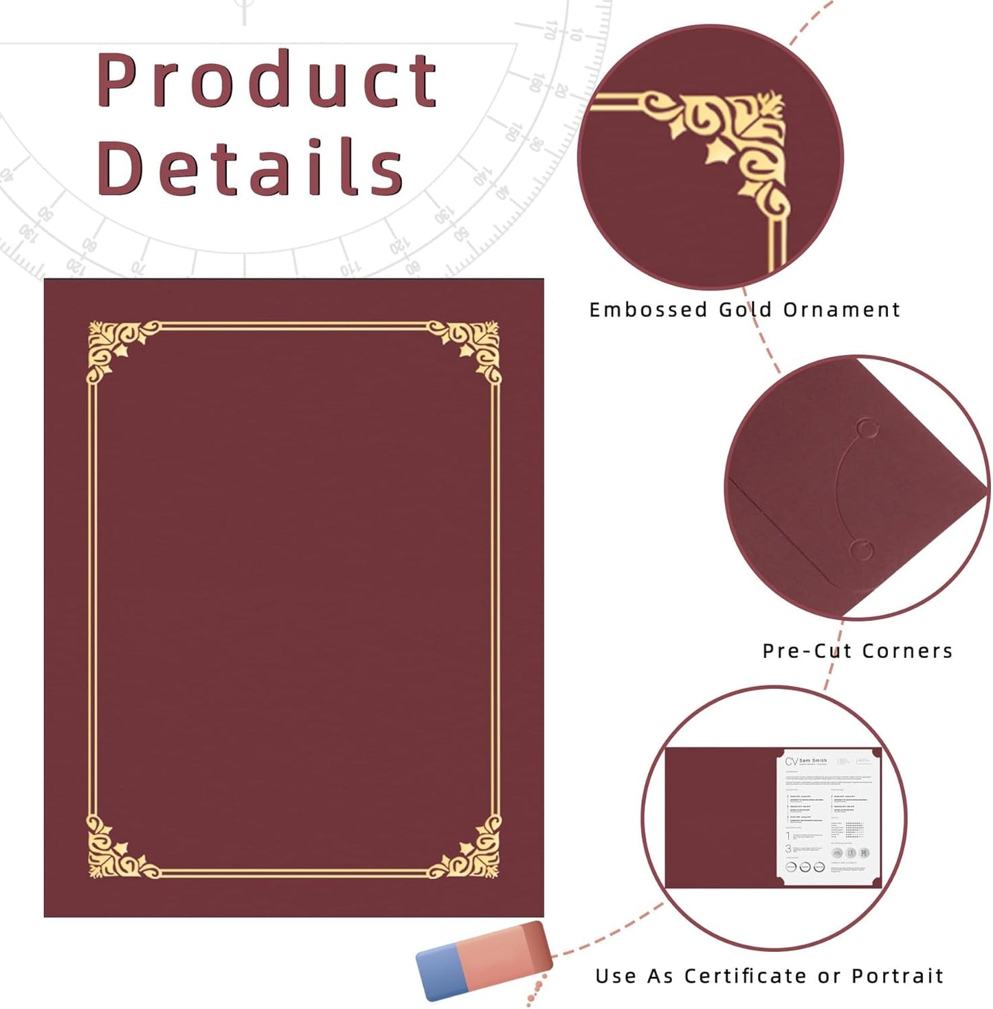 HAUTOCO 10 Packs Certificate Holders, Burgundy Diploma Holders, Document Award Covers Certificate Folders with Gold Foil Border for 8.5x11 Letter Size