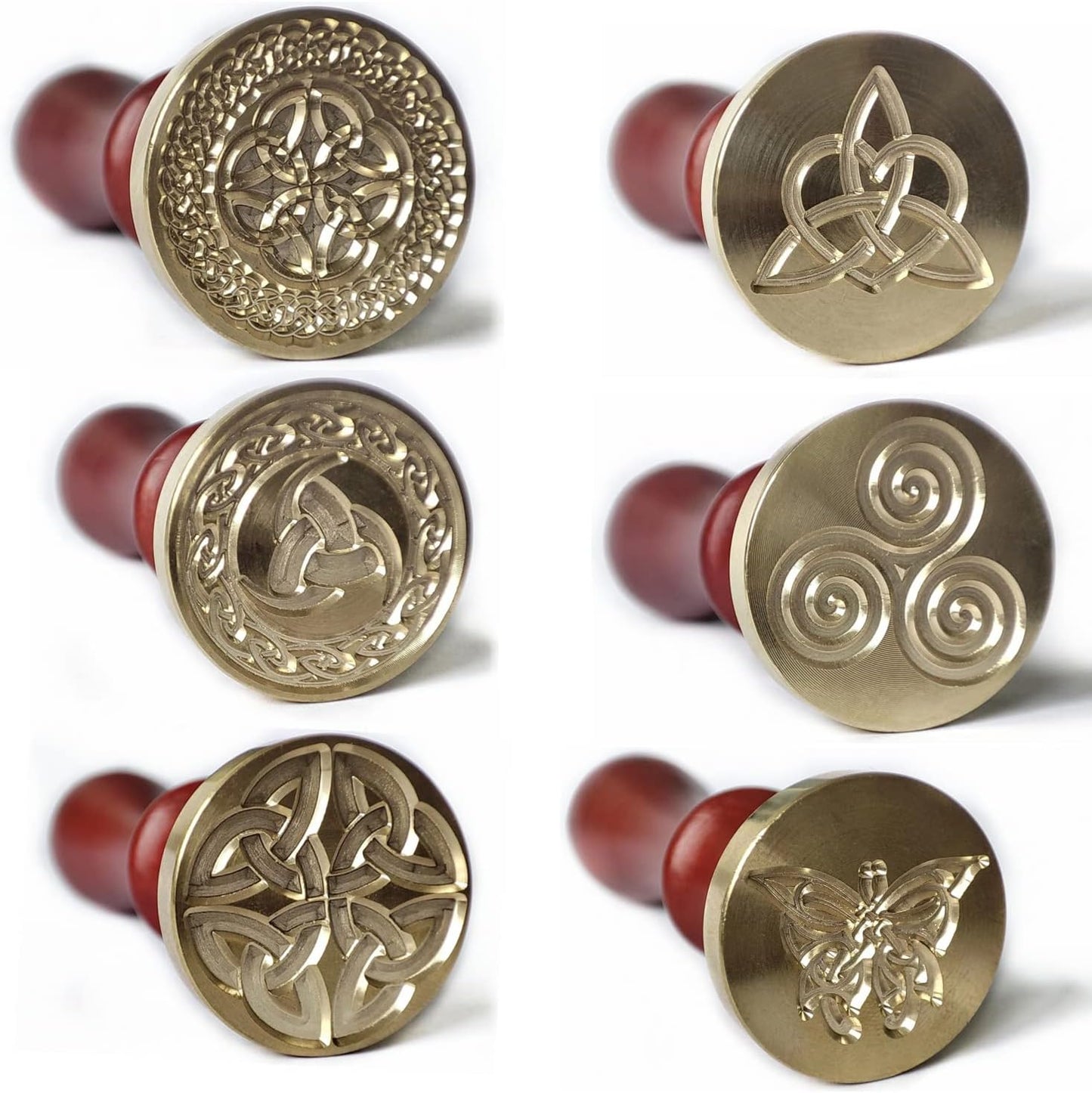 Celtic Knot Seal Wax Stamp with 6 Patterns Removable Brass Head + 1 Wood Handle, Represent Eternal Faith, Friendship, Love and Loyalty