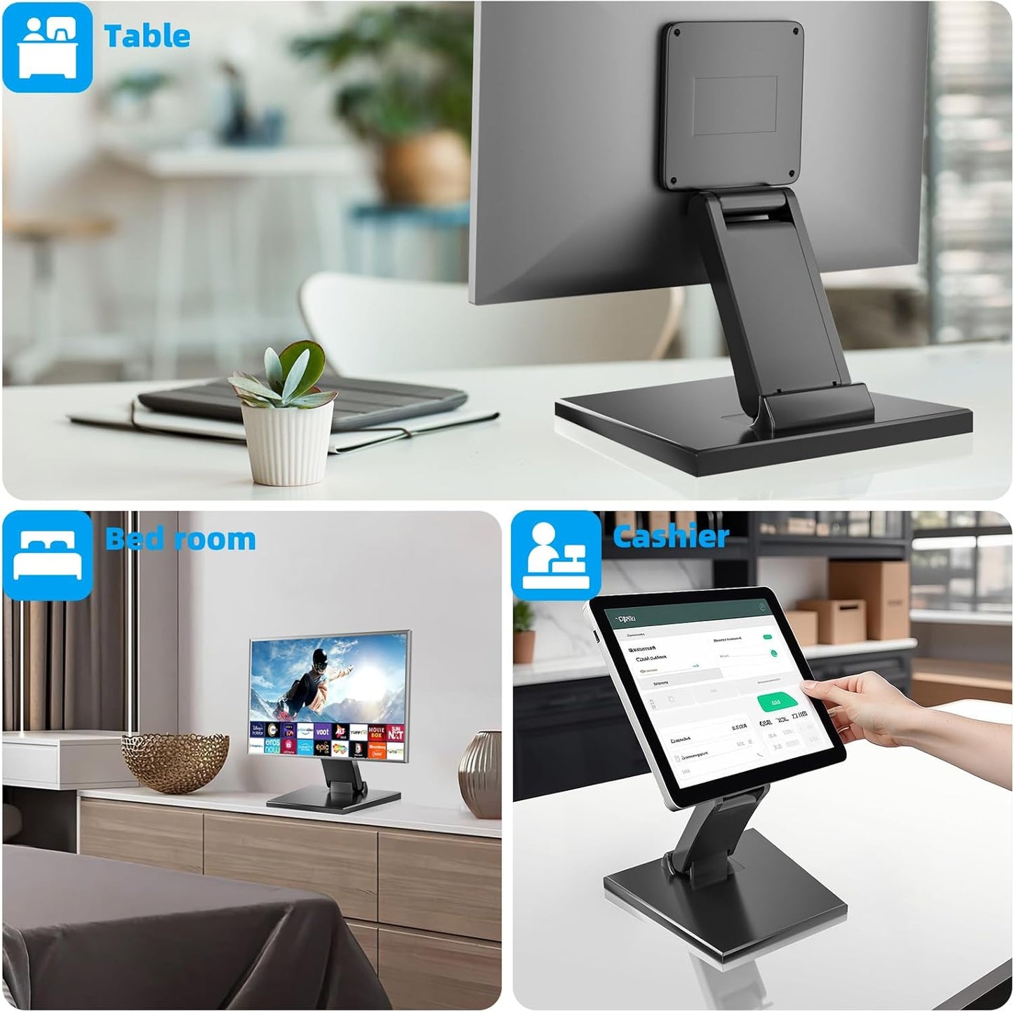 Jakeko Lay Flat Low Profile Monitor Stand - For 14-24" Screens Ergonomic Adjustable Desktop Mount With 100x100mm Compatibility