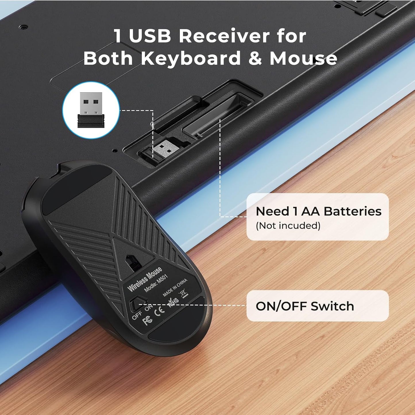 Silent Wireless Keyboard and Mouse Combo - Keyboard with Large Print Cover, 2.4GHz Full-Sized Ergonomic Keyboard with Wrist Rest and Mouse for Laptop, PC, Notebook, Desktop