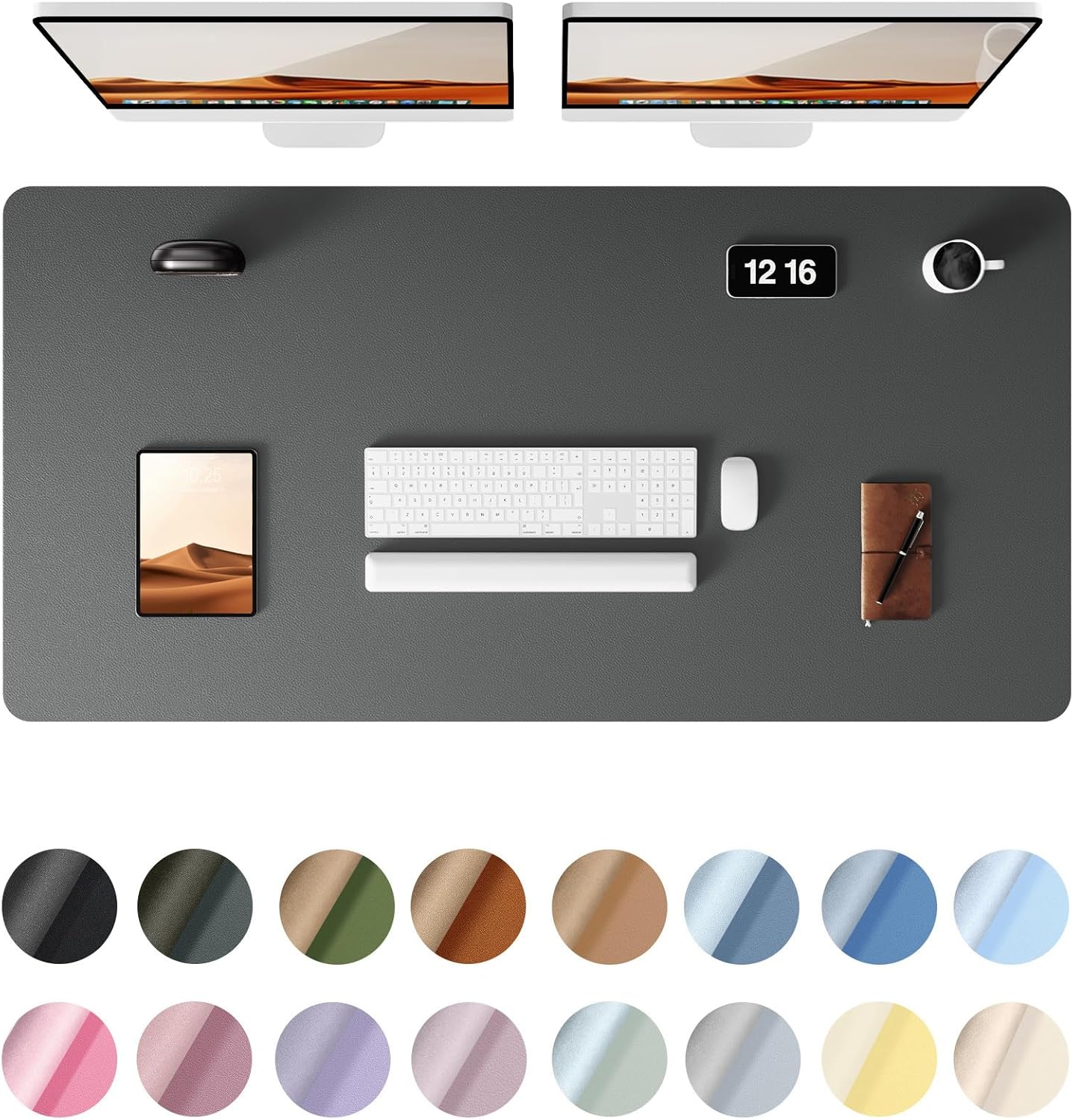 YSAGi Leather Desk Protector, Office Mat, Large Mouse Mat, Non-Slip PU Leather Blotter, Laptop Desk Pad, Waterproof Writing Pad for Office and Home (Dark Grey, 47.2" x 23.6")