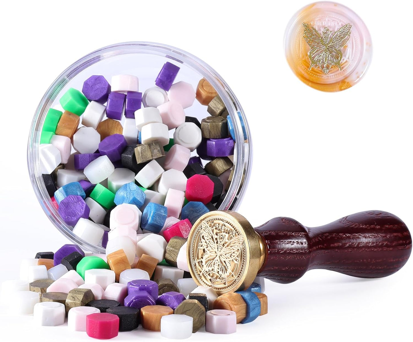 YIPLED 240-Piece Sealing Wax Beads Kit with Butterfly Wax Seal Stamp and Storage Can for Invitations, Cards, Envelopes, Gifts, Letters, Crafts (Mixed Color)