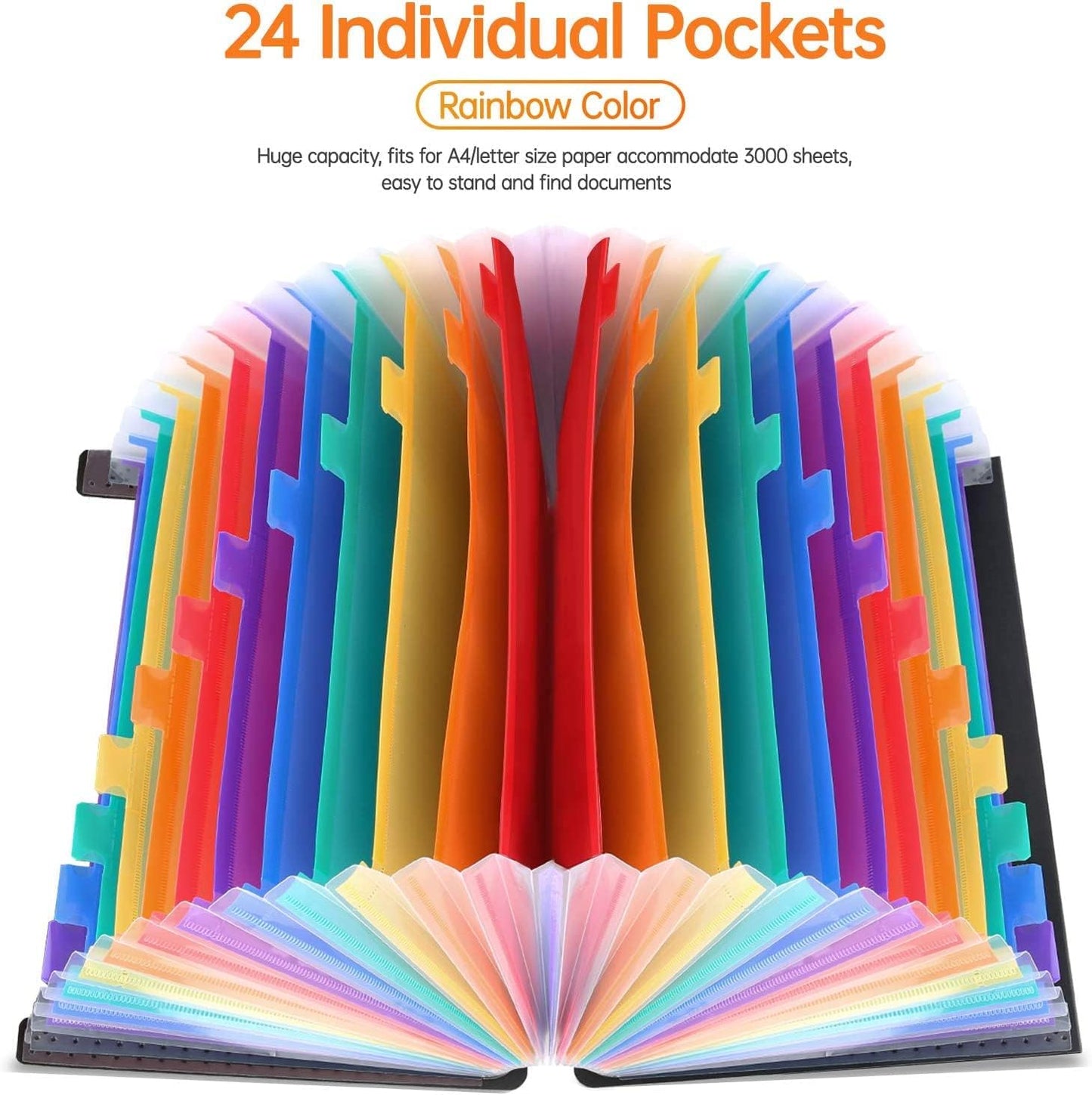 CHEPULA 2 Pack 24 Pockets Accordion File Organizer, A4 Multicolored Expanding File Folder, Large Capacity File Organizer Expandable Folder with Expandable Cover Document Organizer File Box