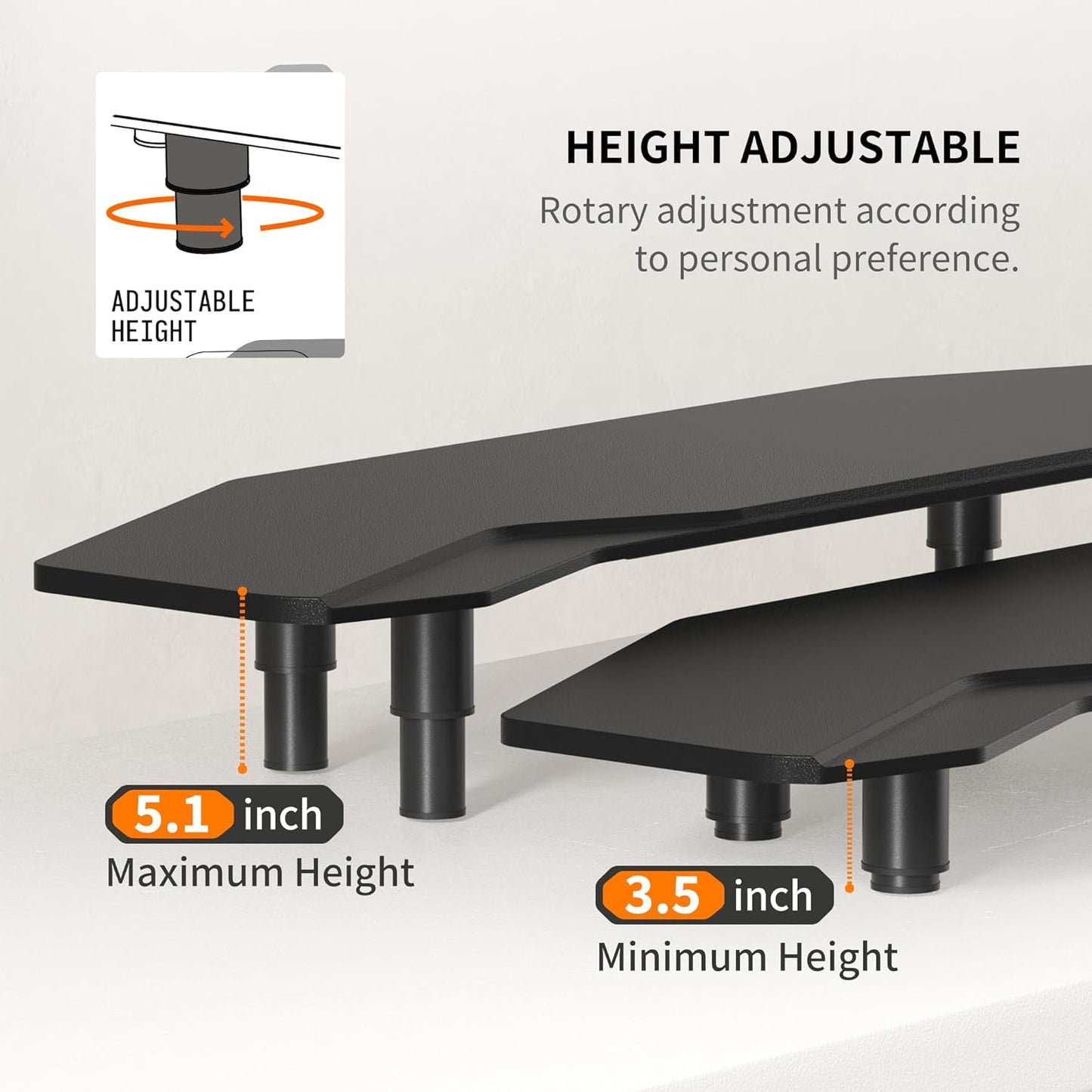 39.4 Inch Dual Monitor Stand Riser Black,Plane Wing-Shaped Sturdy Computer Desk Riser for 2 Monitors, Adjustable Length and Wood Monitor Stand for Laptop, Computer,Extra Long