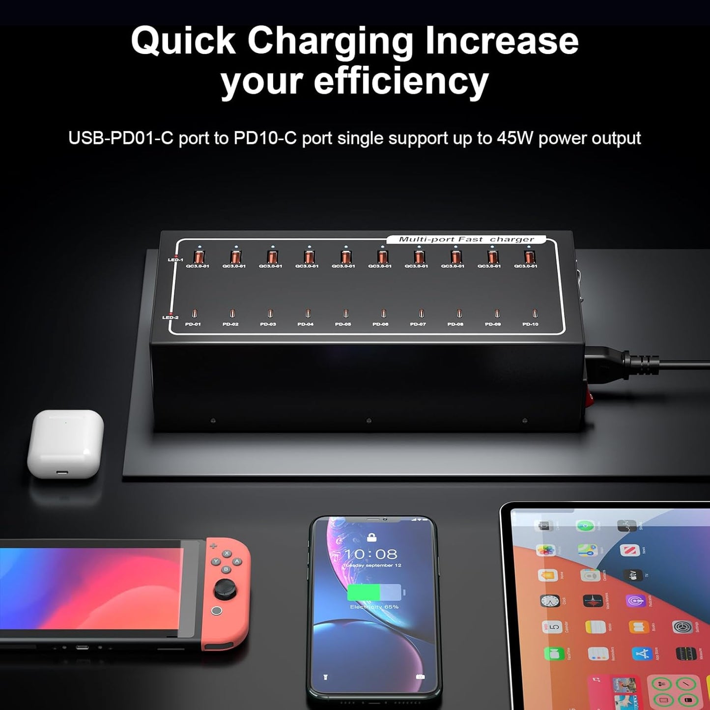 Lcoco&Dream 400W Super Charging Station, 20 Port Fast Charging（10USB C+10USB A） Desktop Charging Station,simultaneously Charges Mobile Phones, Tablets, Headphones and Other Devices at high speeds