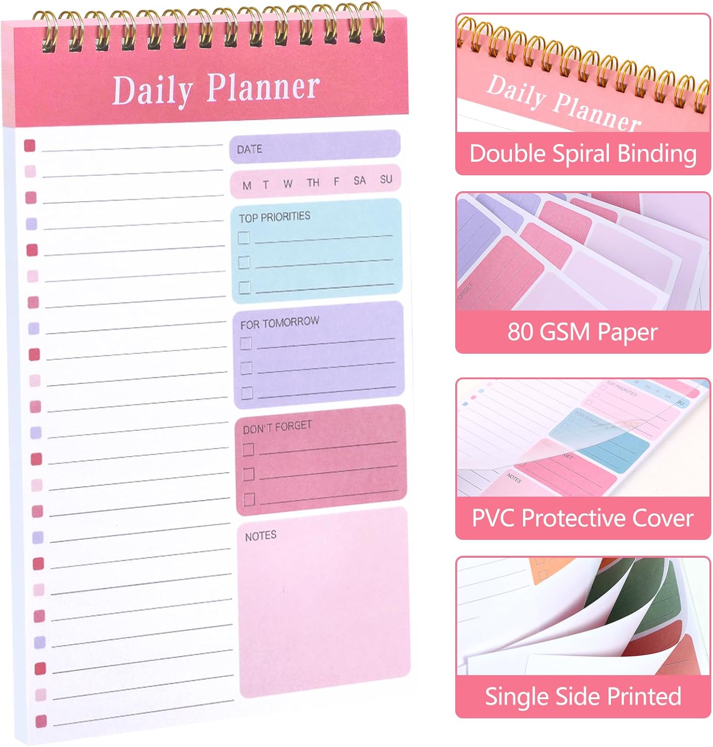 LABUK 10 Pack Daily To Do List Notebook 5" x 8" Daily Planner 30 Sheets Spiral to Do List Notebook for Classroom Office Plan Work Schedule Checklist