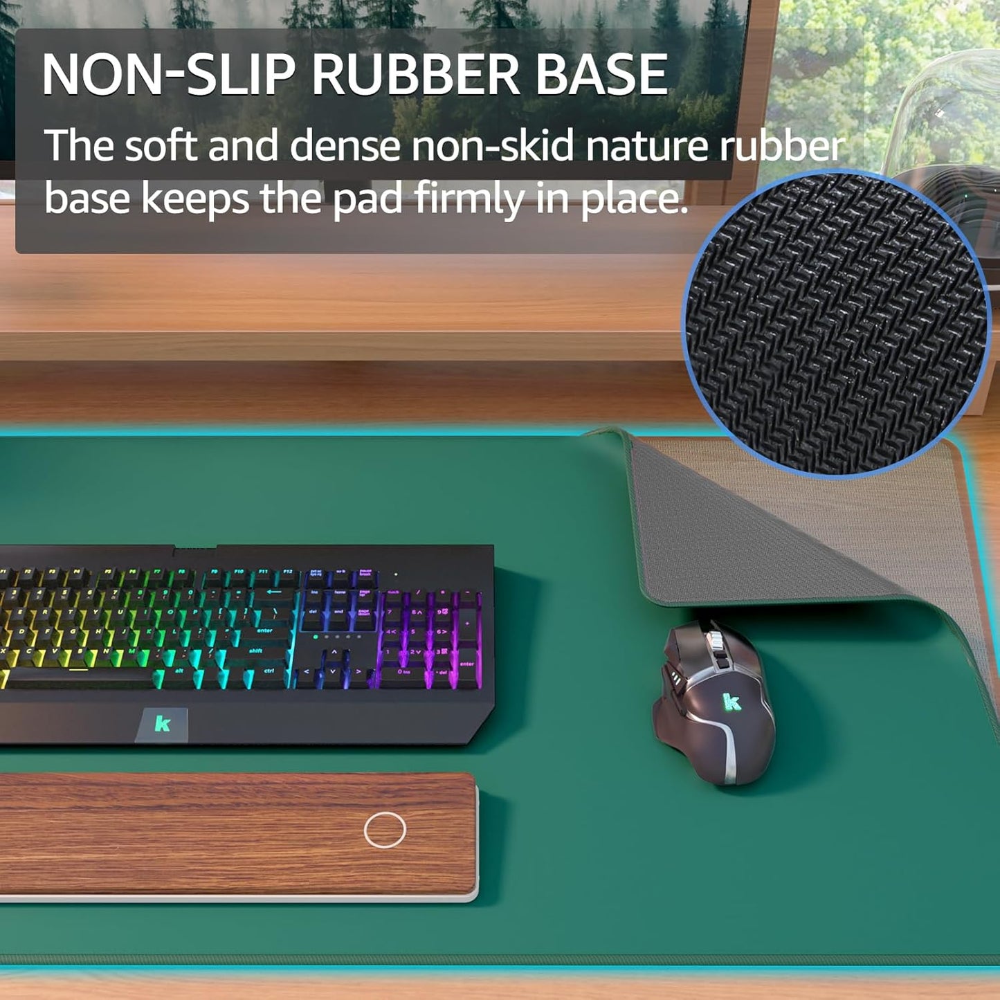 KTRIO Large Gaming Mouse Pad with Stitched Edges, Extended Mousepad with Superior Micro-Weave Cloth, Non-Slip Base, Water Resist Keyboard Pad for Gamer, Office & Home, 31.5x15.7in, Forest Green