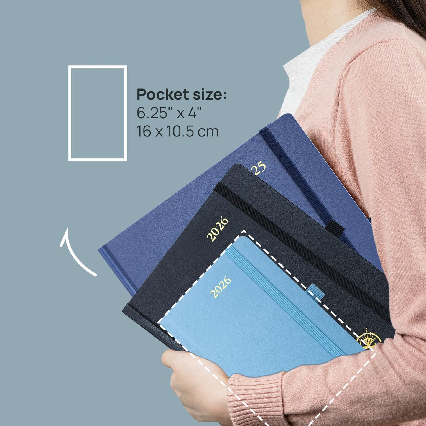 POPRUN 2026 Planner (Pocket Size 4''x 6.25'' Hardcover) - Small Calendar for Purse with Hourly Schedule & Vertical Weekly Layout, Monthly Calendars, 100 GSM - Midnight Green