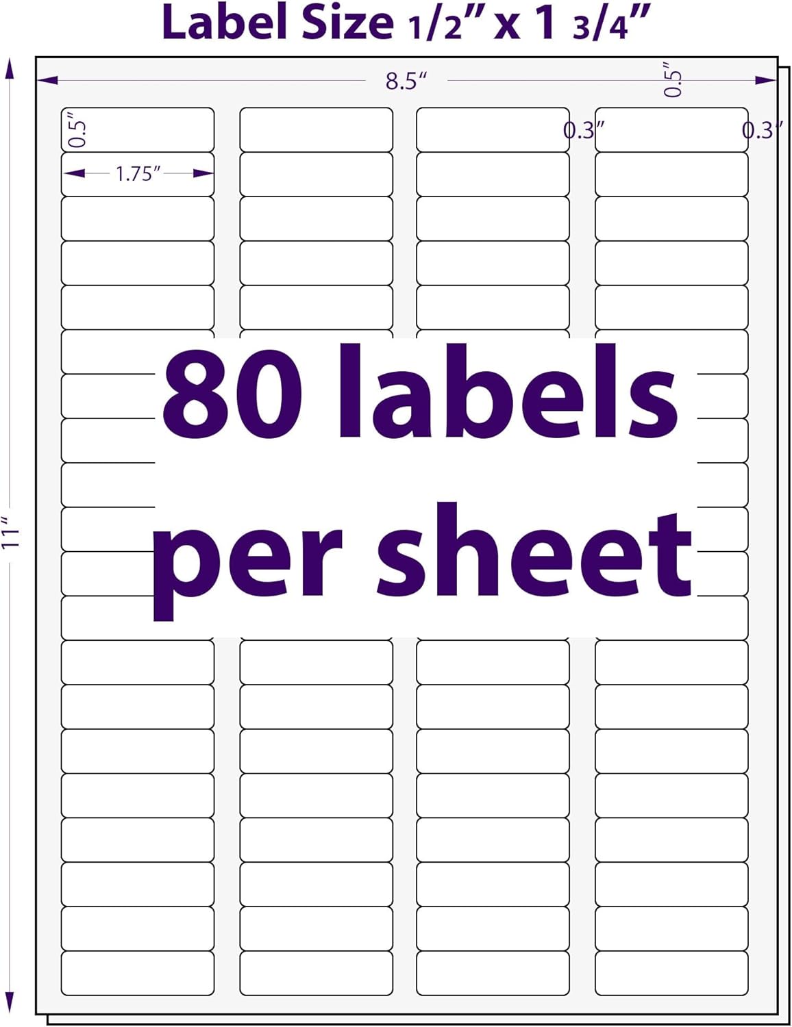 1/2" x 1-3/4", 100 Sheets, 8000 Return Address Labels for Laser & Inkjet Printers, Letter Size