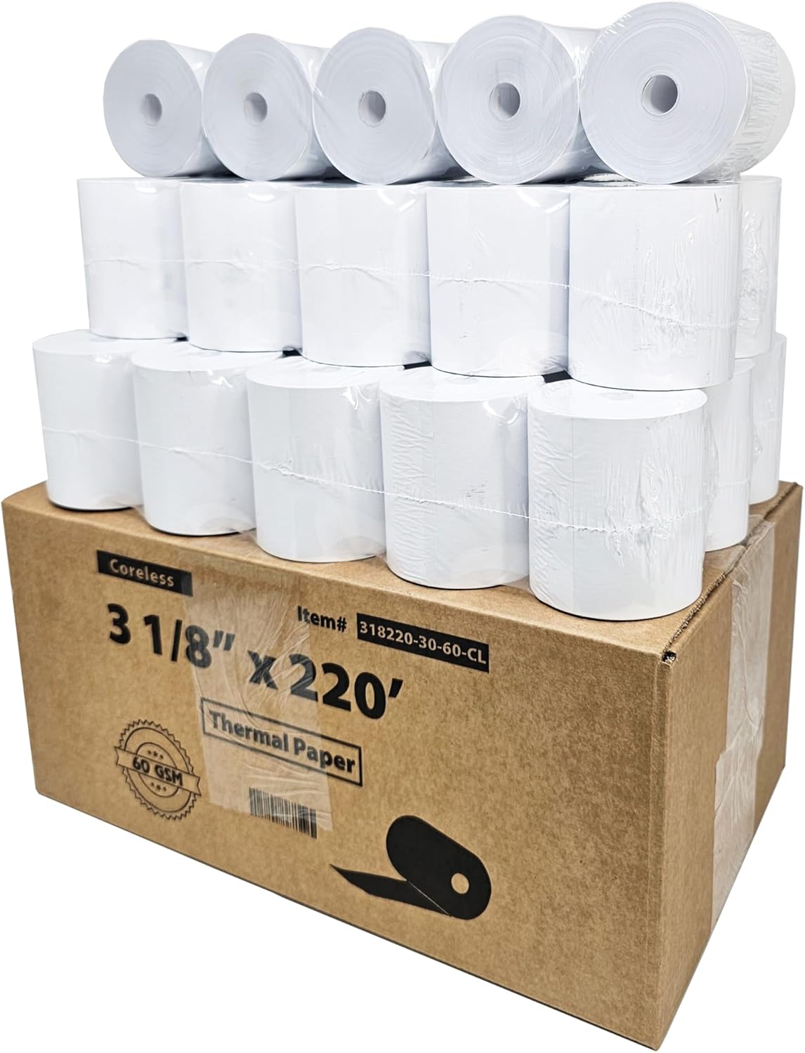 (30 Coreless Rolls - 60 GSM Heavy Thermal) 3 1/8 x 220 Thermal Paper Receipt Rolls fits all Clover POS Cash Register Printers for TSP500 TSP600 TSP 700 TSP2000 CT S300 from BuyRegisterRolls
