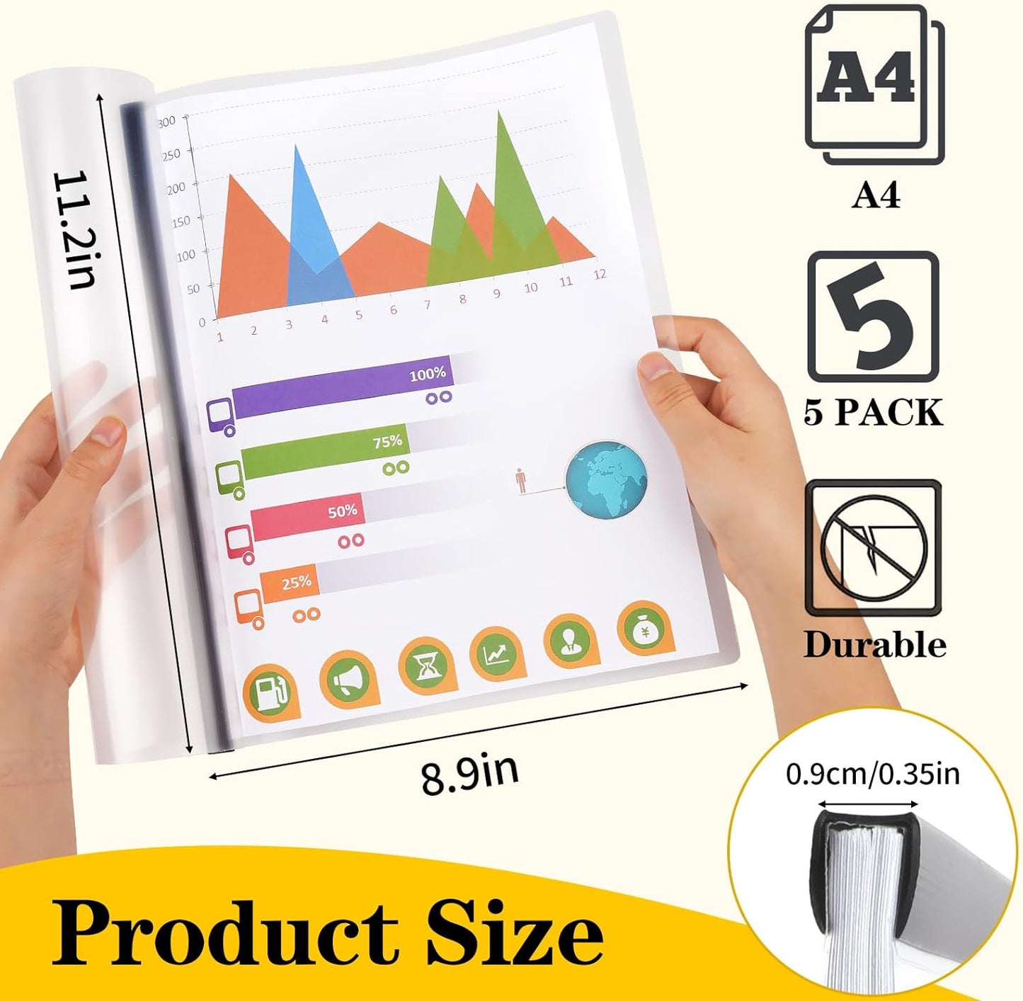 Report Covers with Sliding Bar, Clear Report Covers for A4 and Letter Size Paper, Resume Covers Presentation Folders File Document Binder for School Business, 70 Sheet Capacity