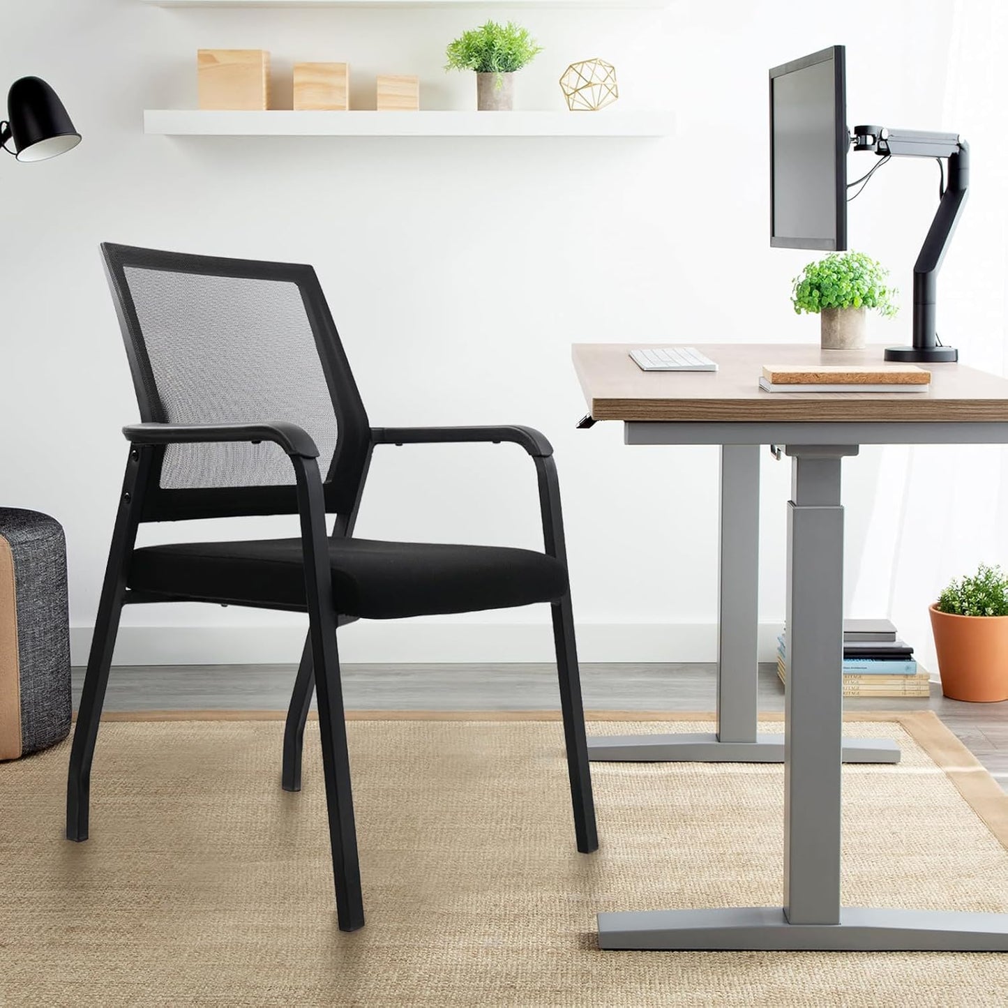 Desk Chair No Wheels, Arm Chair with Ergonomic Lumbar Support and Thickened Seats Cushion, Waiting Room Chairs for Office School Church Guest Reception, 8 Pack Black