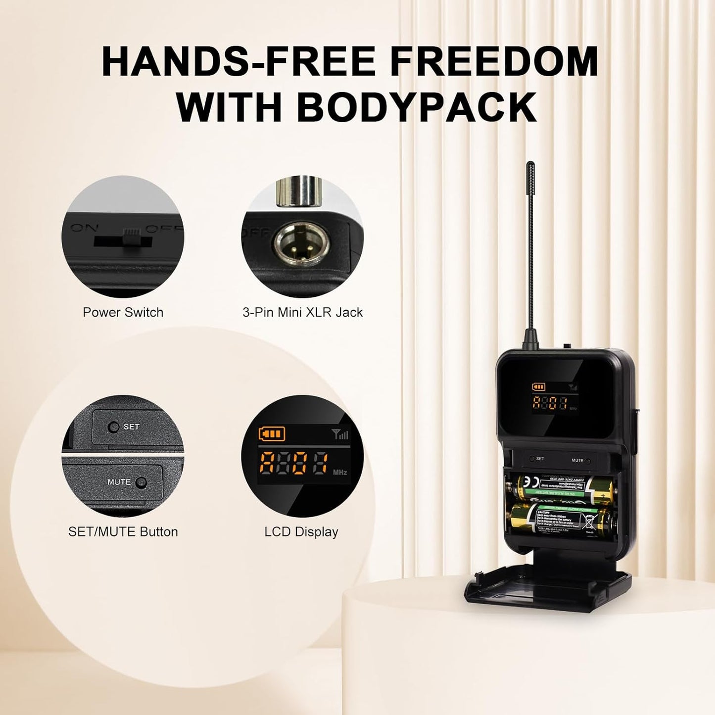 4-Channel Wireless Microphone System,UHF Compact Cordless Mic Set w/ 4x10 Frequencies, 200ft Range, 4 Bodypacks & Headset/Lapel Microphones for Singing, Church, Conference (MWM-41-4B)