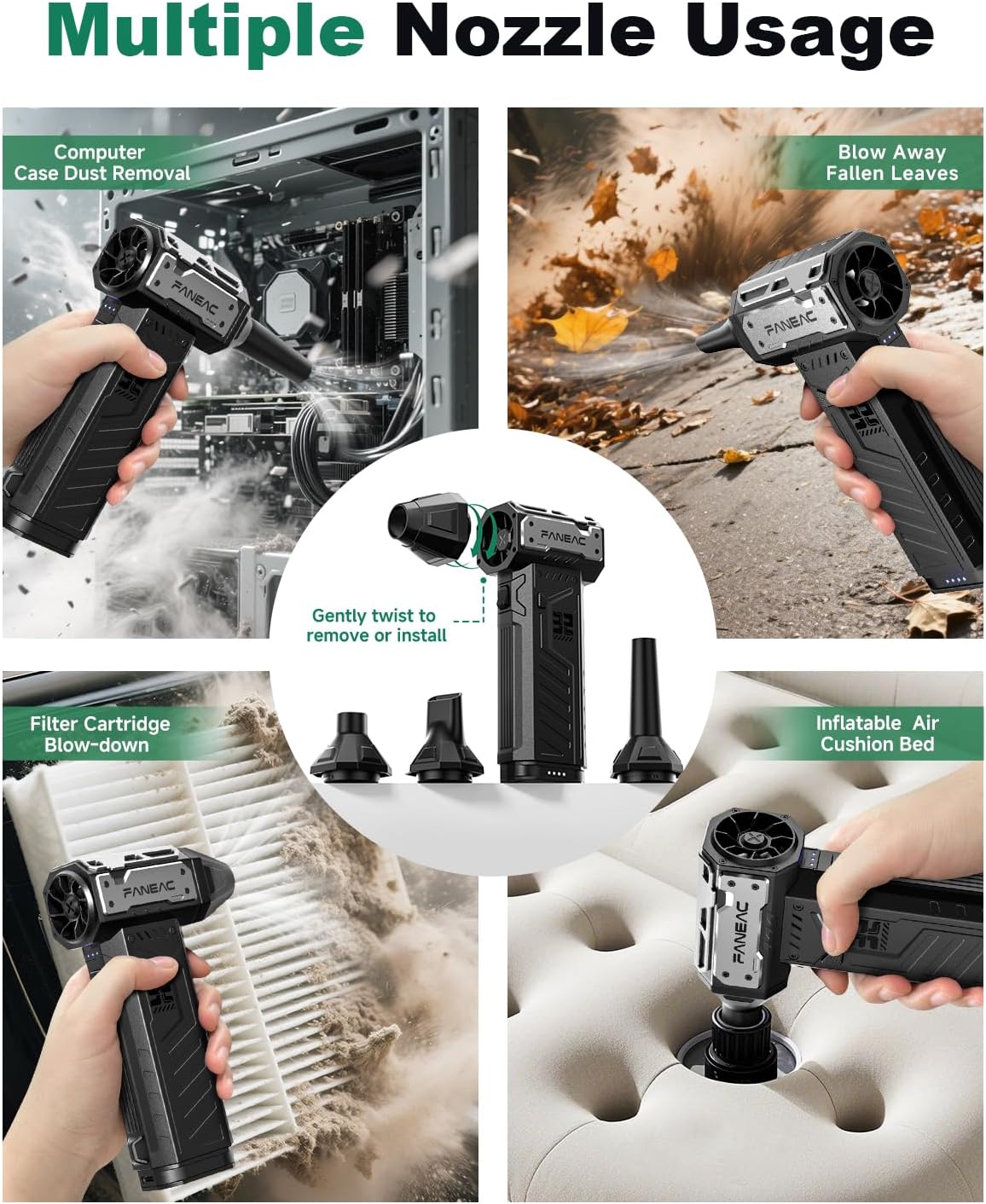 Electric Compressed Air Duster 150mph Wind Speed 2 Battery-Pack 3-Gear BLDC Ultra-Powerful Brushless Motor, for Keyboard, Computer, House, Indoor and Outdoor