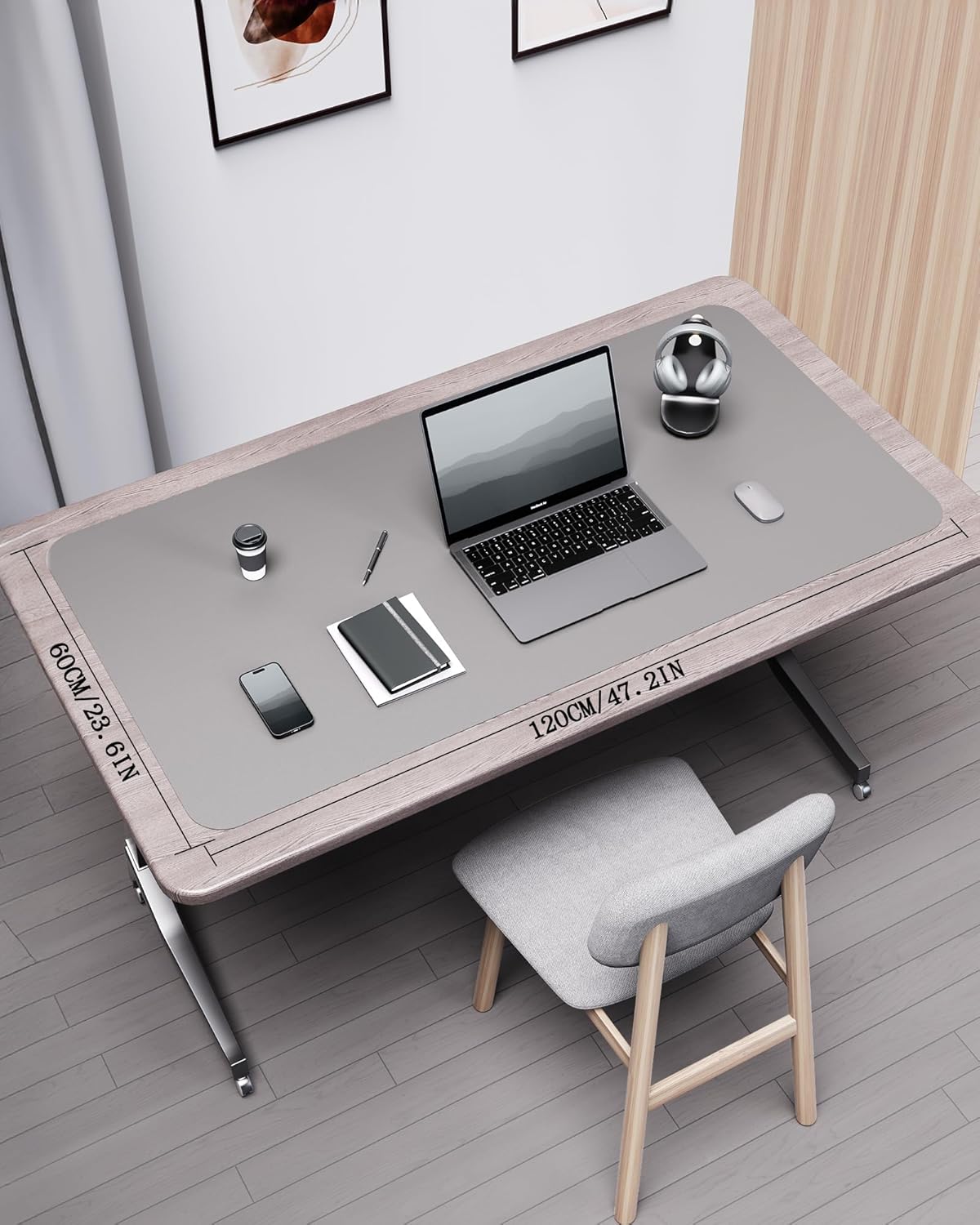 YSAGi Double-Sided Desk Pad, Leather Desk Mat, Eco Cork Desk Pad Protector, Large Mouse Pad for Desk, Waterproof Desk Blotter Pad, Desk Writing Pad for Office Work/Home (Grey+Cork, 47.2" x 23.6")