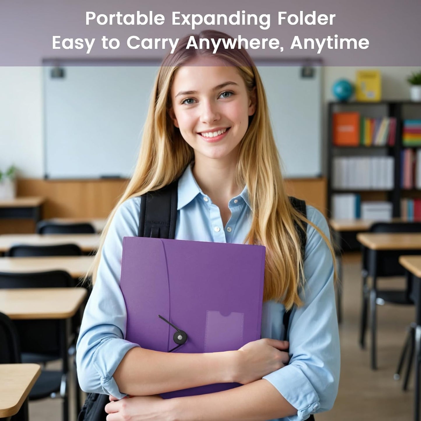 13 Pocket Accordion File Organizer with Elastic Closure, Expanding File Folder for Letter Size A4 Papers, Ideal for Home, Office Supplies, College Essentials - Purple