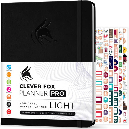 Clever Fox Planner PRO Light – Weekly & Monthly Life Planner to Increase Productivity, Time Management and Hit Your Goals, 8.5x11″ (Black)