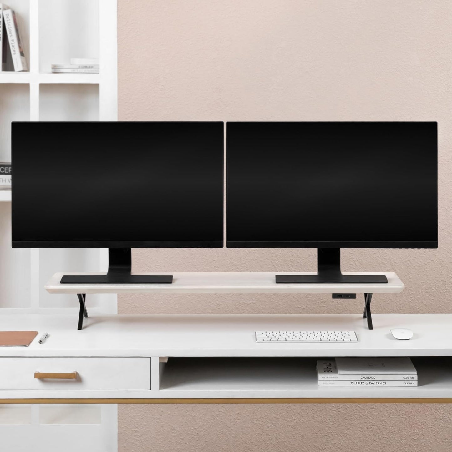 Anji Mountain Monitor Stand - Desktop Organizer & Laptop Riser, Ergonomic Monitor Riser, Space-Saving Monitor Stand for Desk, Durable Construction, Easy Assembly, Ideal for Home & Office,White Wash