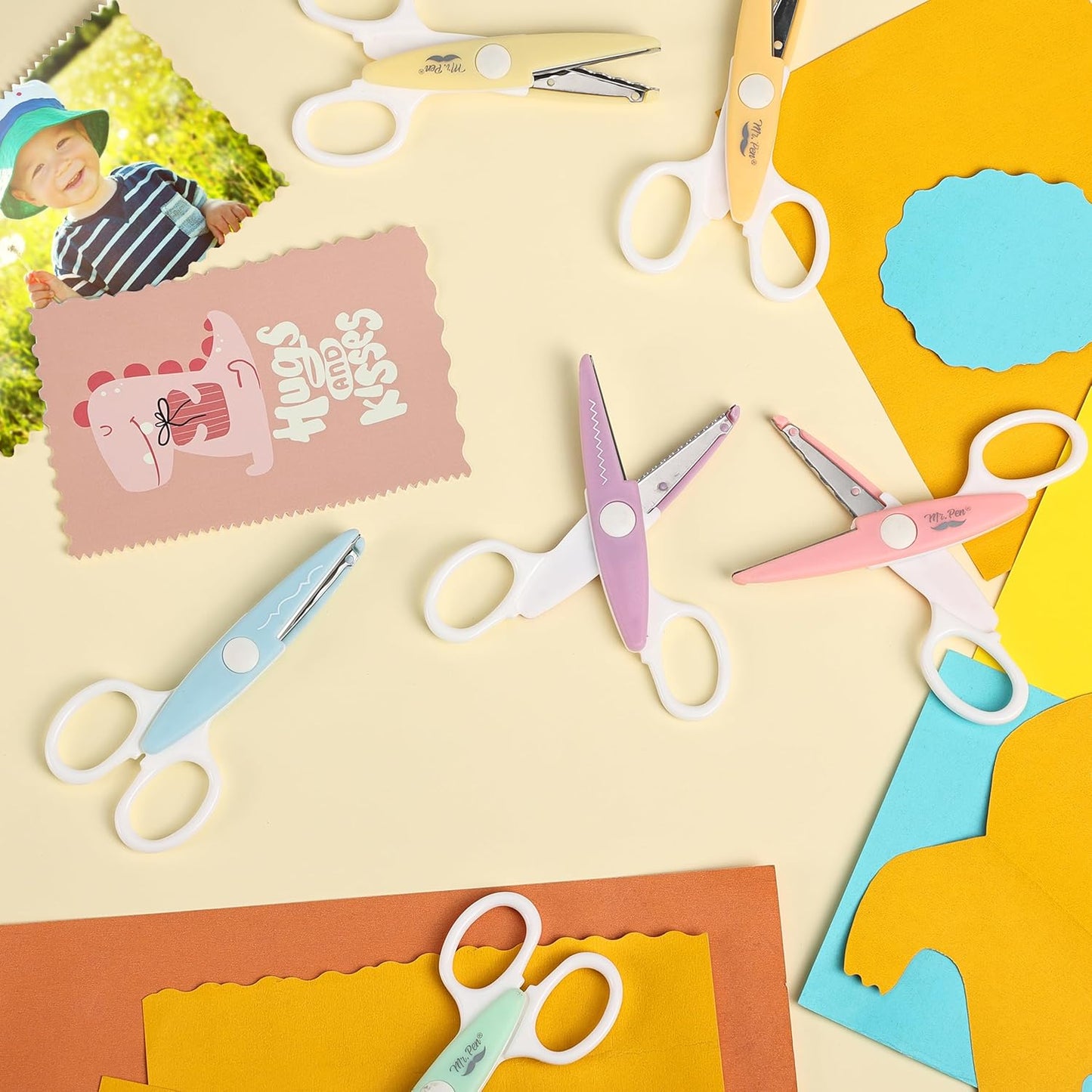 Mr. Pen Craft Scissors - Decorative Edge, 6 Pack, White & Pastel Color, Zig Zag & Pattern Scissors for Crafting & Scrapbooking