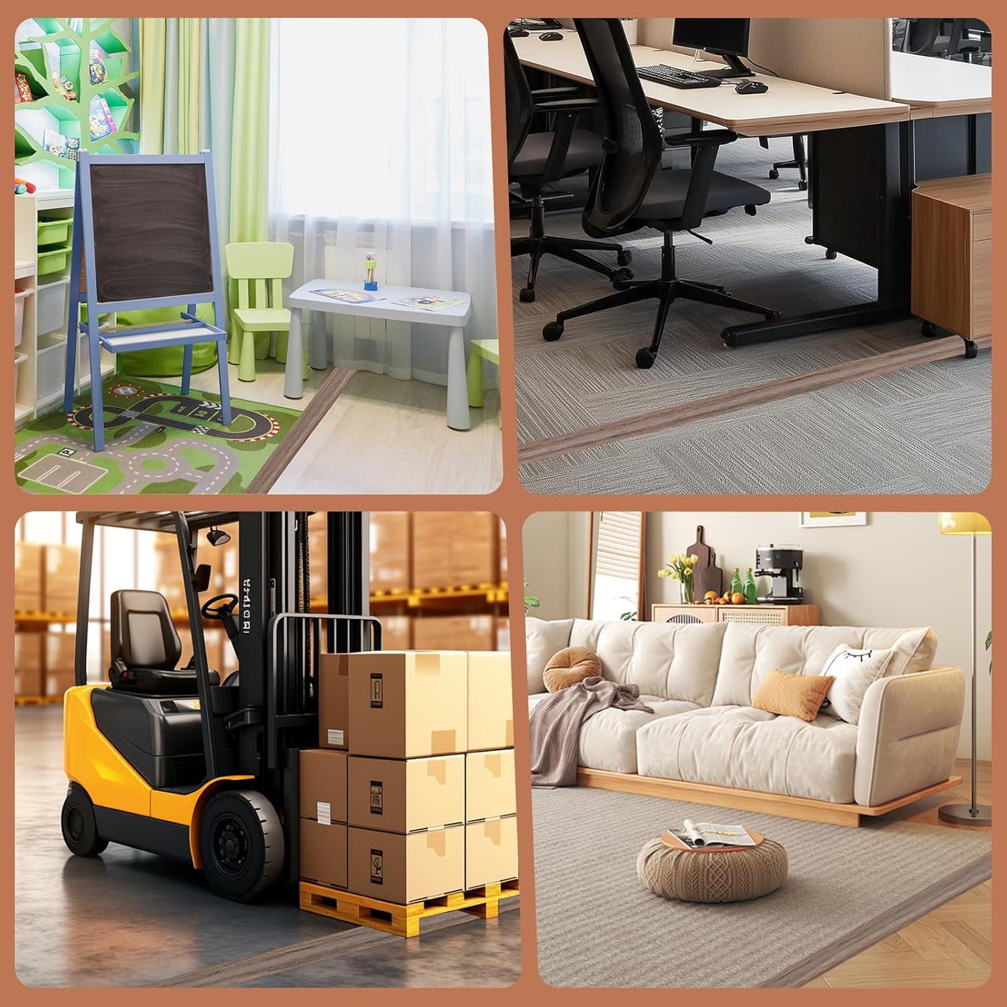 Floor Cord Cover for Wires on Floor Self Adhesive Cord Hider Floor Cable Management Wire Covers for Cords Protector Prevent Cable Trips Cord Cavity W 0.32" x H 0.32", Misty Brown Wood, 3.3Ft