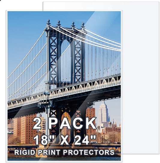 2 Pcs 18" x 24" Rigid Print Protectors Clear Hard Sheet Protectors Heavy Duty Top Loading Crystal Poster Sleeves Picture Frame Hard Plastic Sleeves for Art Prints Photos Documents Blueprint