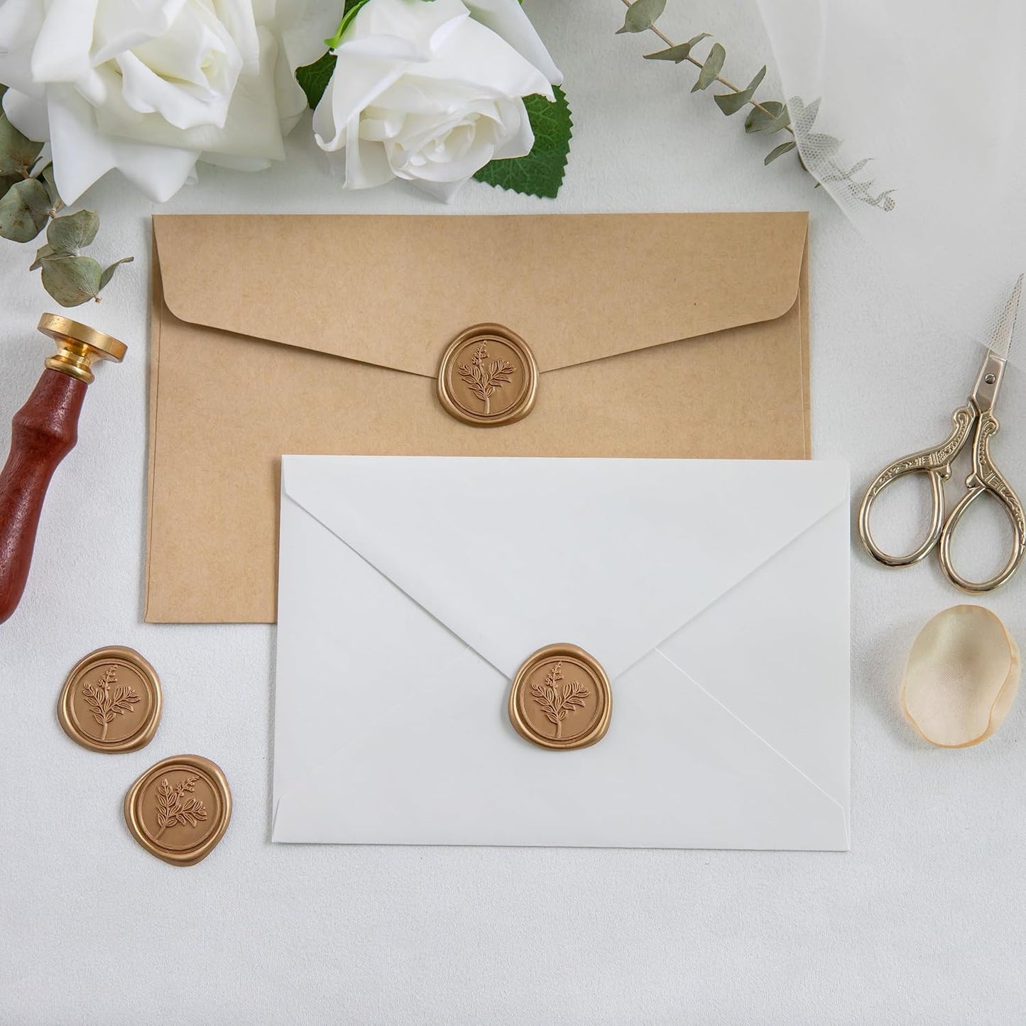 60 Pcs Gold Wax Seal Stickers, Stamp Seal Envelope Stickers - Perfect for Wedding Invitation, Gift Box Craft Wrapping, Christmas Cards Decor