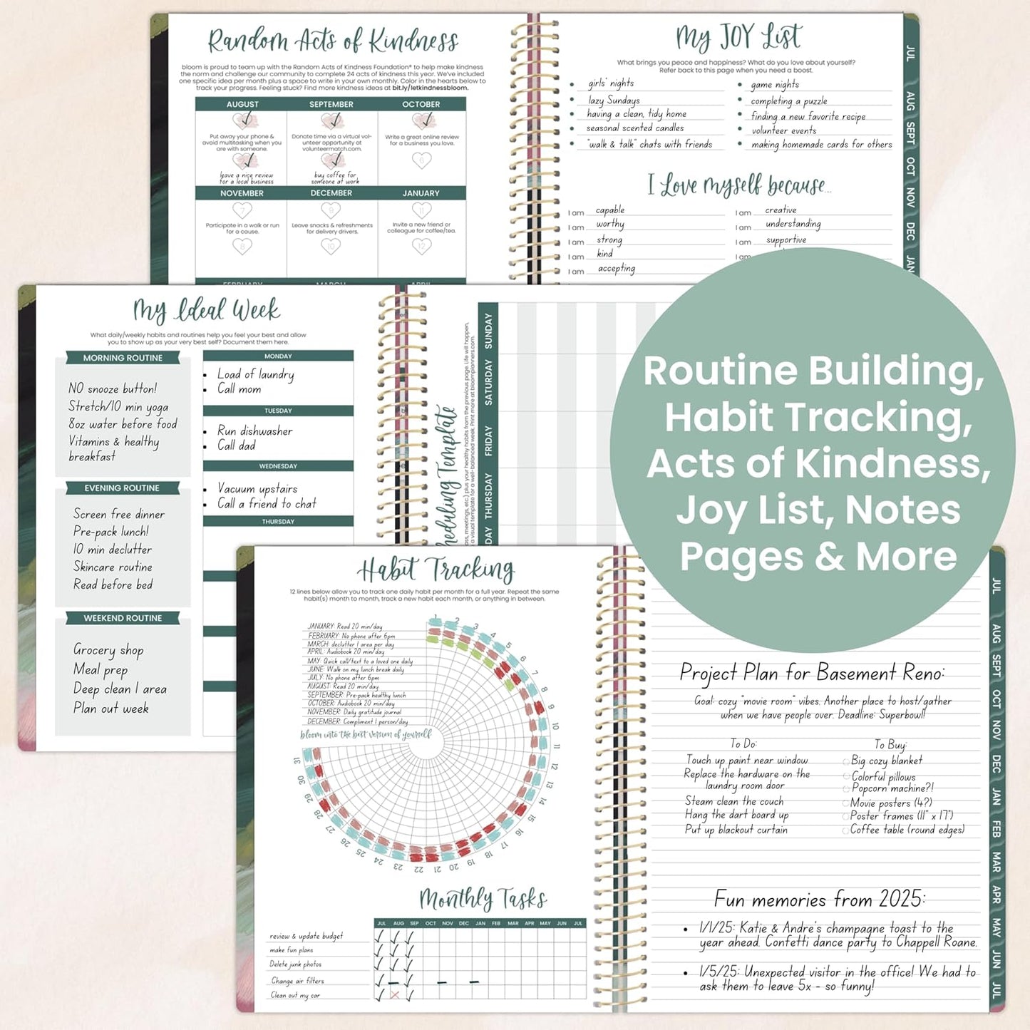 bloom daily planners 2025-2026 (8.5" x 11") Academic Year Day Planner (July 2025 - July 2026) - Weekly & Monthly Dated Agenda Organizer with Stickers & Tabs - Emerald Paint Strokes
