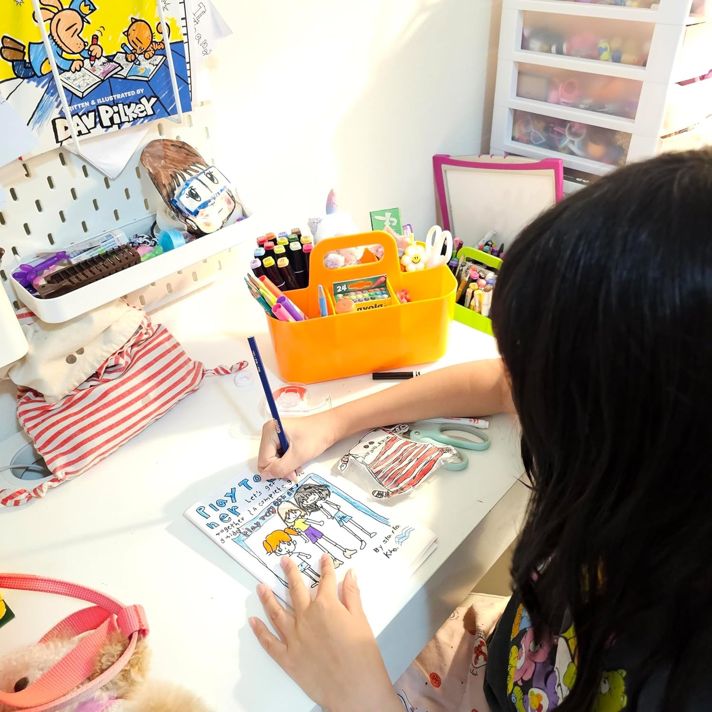 2 Pack Small 6 Compartment Multiuse Caddy Organizer with Handle Art Craft Supplies, Office, Desk, Stationery Pen Holder Stackable- Made In USA (Orange)