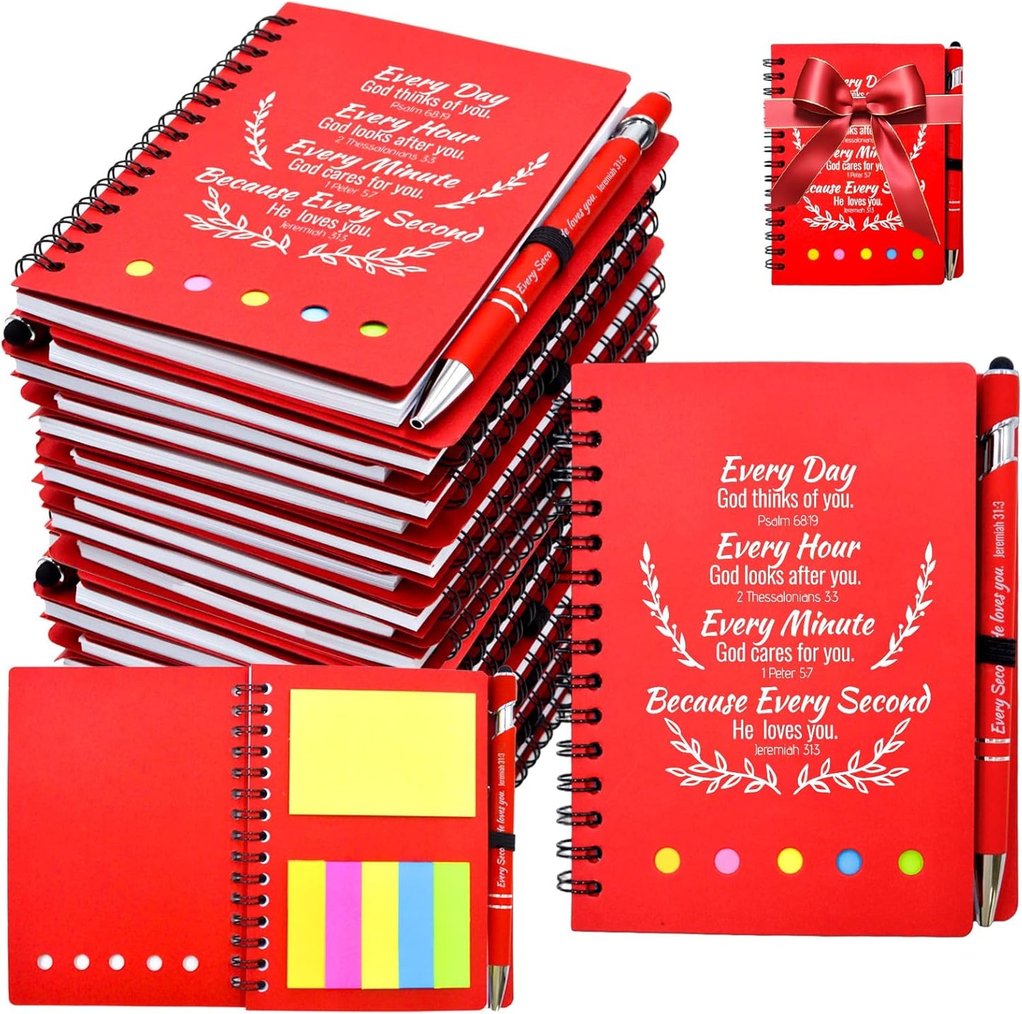 100 Pcs Bulk Fathers Day Christian Gifts Prayer Journal for Woman - 50 Set Religious Notepad with Christian Pen - Bible Notebook - Church Gifts for Inspirational, Bible Study, Devotions ( Red )