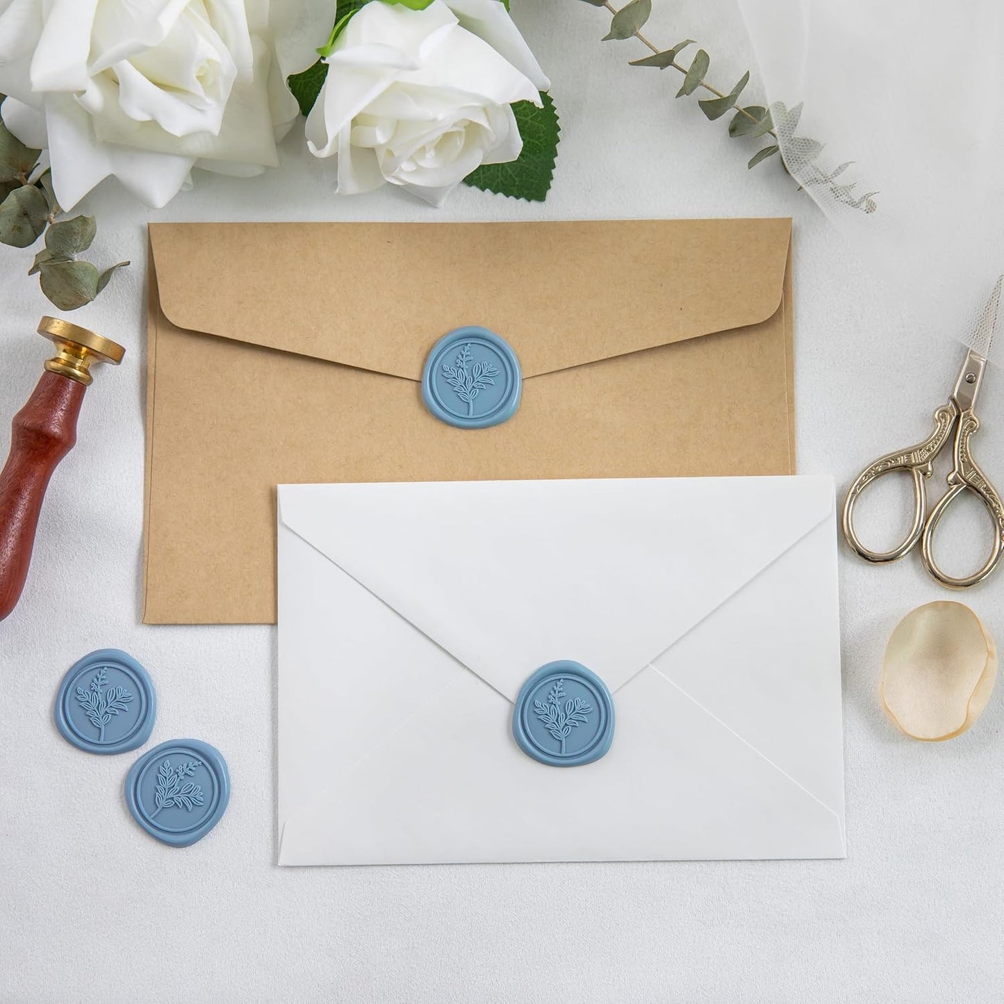 60 Pcs Dusty Blue Wax Seal Stickers, Wedding Invitation Accessories Envelope Stickers - Peferct for Wedding Accessories, Gift Box Craft Wrapping, Christmas Cards Envelope Seals