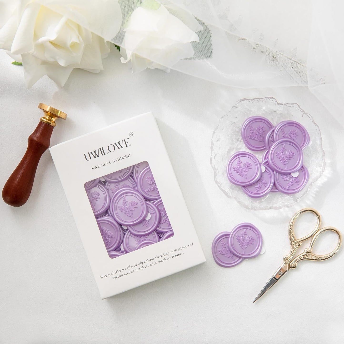 60 Pcs Lilac Wax Seal Stickers, Wedding Invitation Accessories Envelope Stickers - Peferct for Wedding Accessories, Gift Box Craft Wrapping, Christmas Cards Envelope Seals