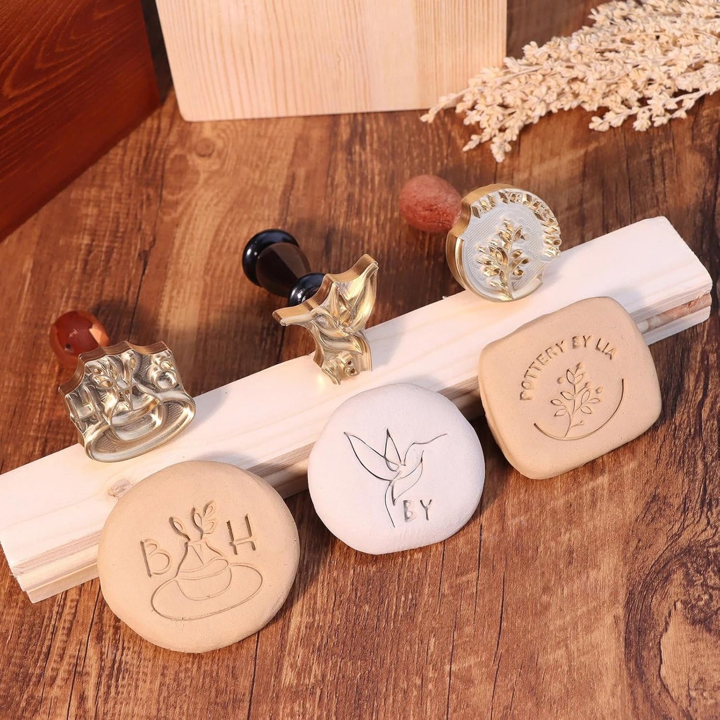 KAINSY Custom Pottery Stamp, Personalized Letter Stamp for Clay with Own Design, Create Unique Imprints in Pottery, Potters Crafted Lovers Gift, Polymer Clay Tools (1.5 inches)