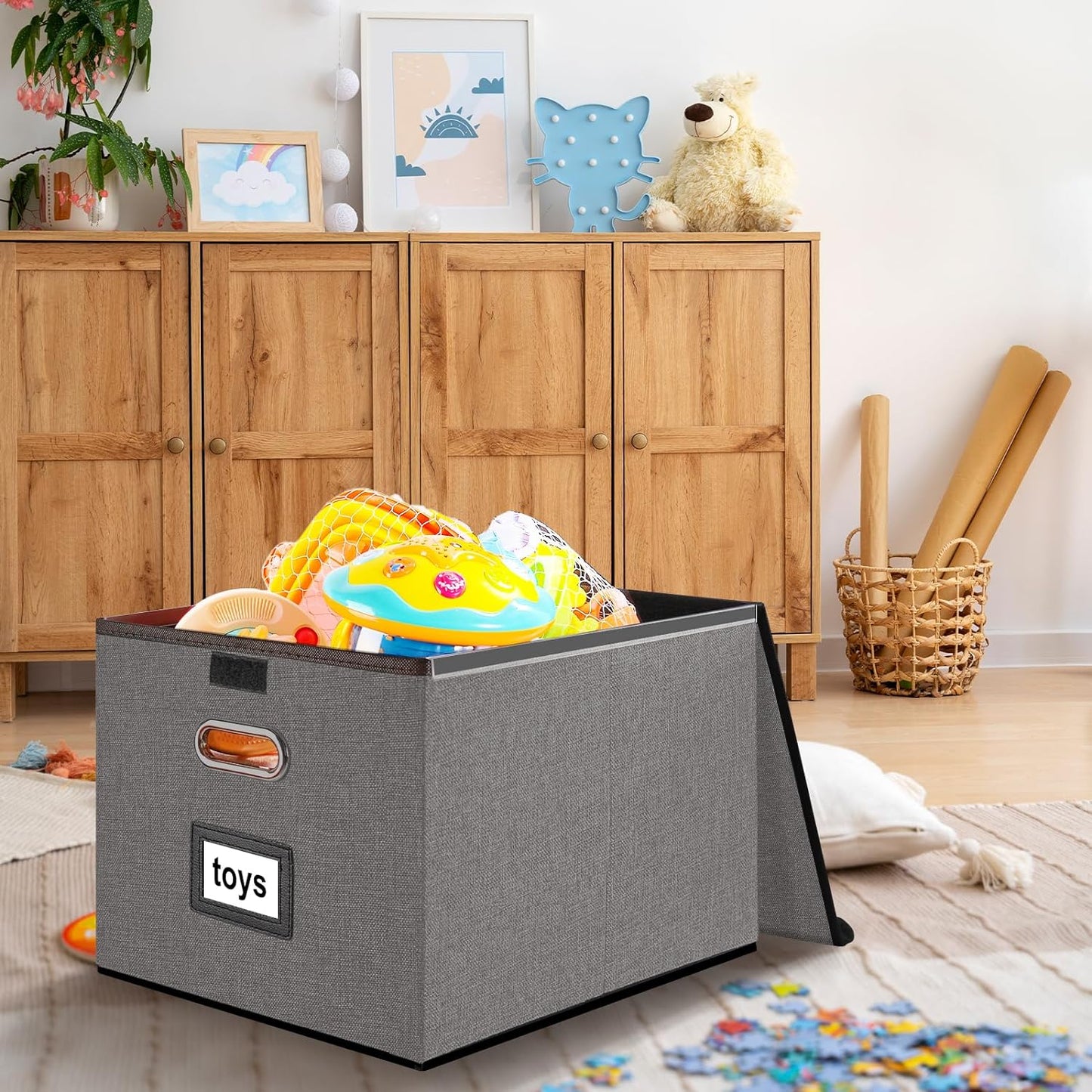 Huolewa Portable File Organizer Box with Lid, Stylish Filing Box Organizer Cabinet For Hanging File Folders, Universal Hanging Filing & Storage Boxes with Plastic Slides for Office/Decor/Home