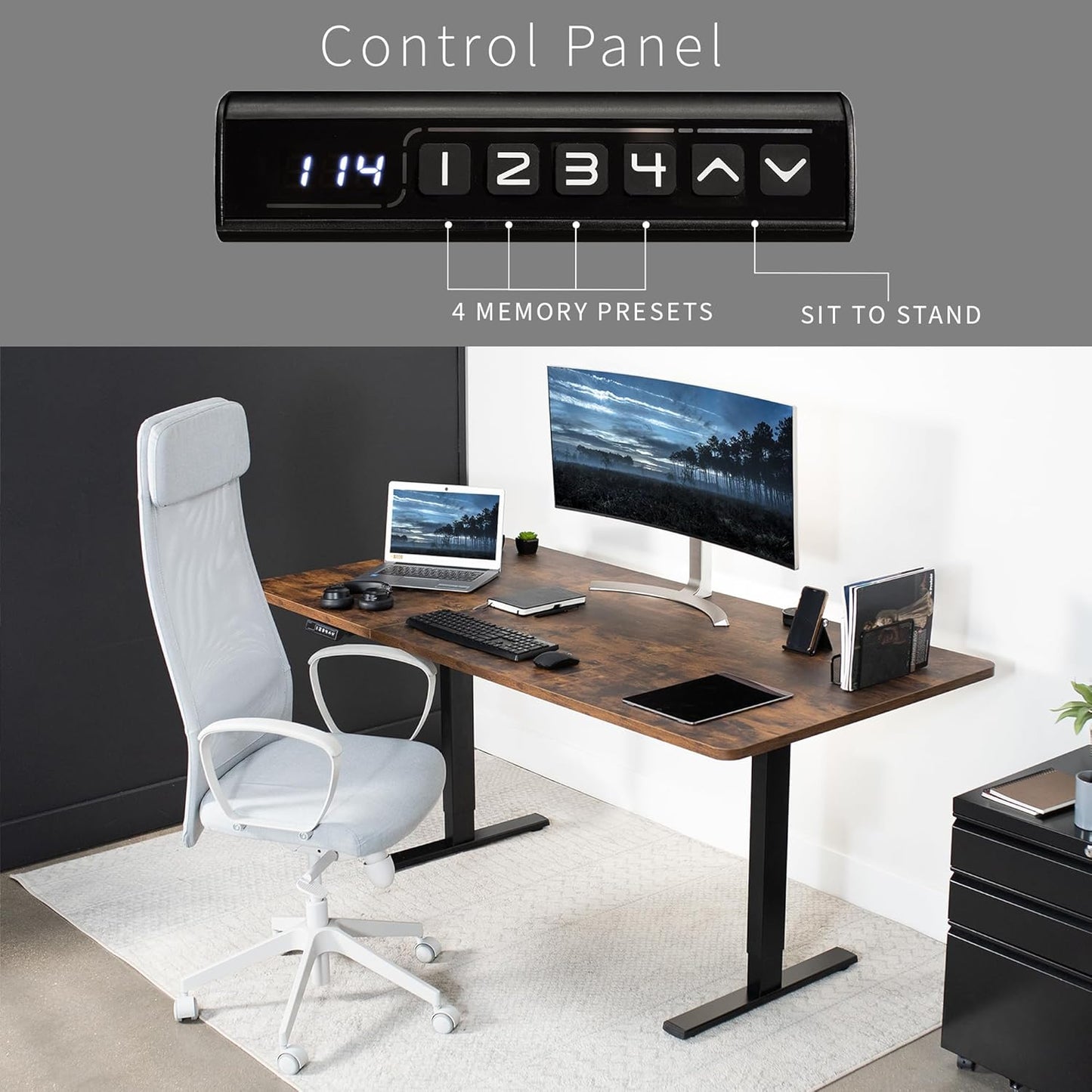 VIVO Electric 71 x 36 in Rustic Standing Desk, Memory Height Adjustment, 1B Series, Vintage Brown Top Black Frame, DESK-KIT-1B7N-36